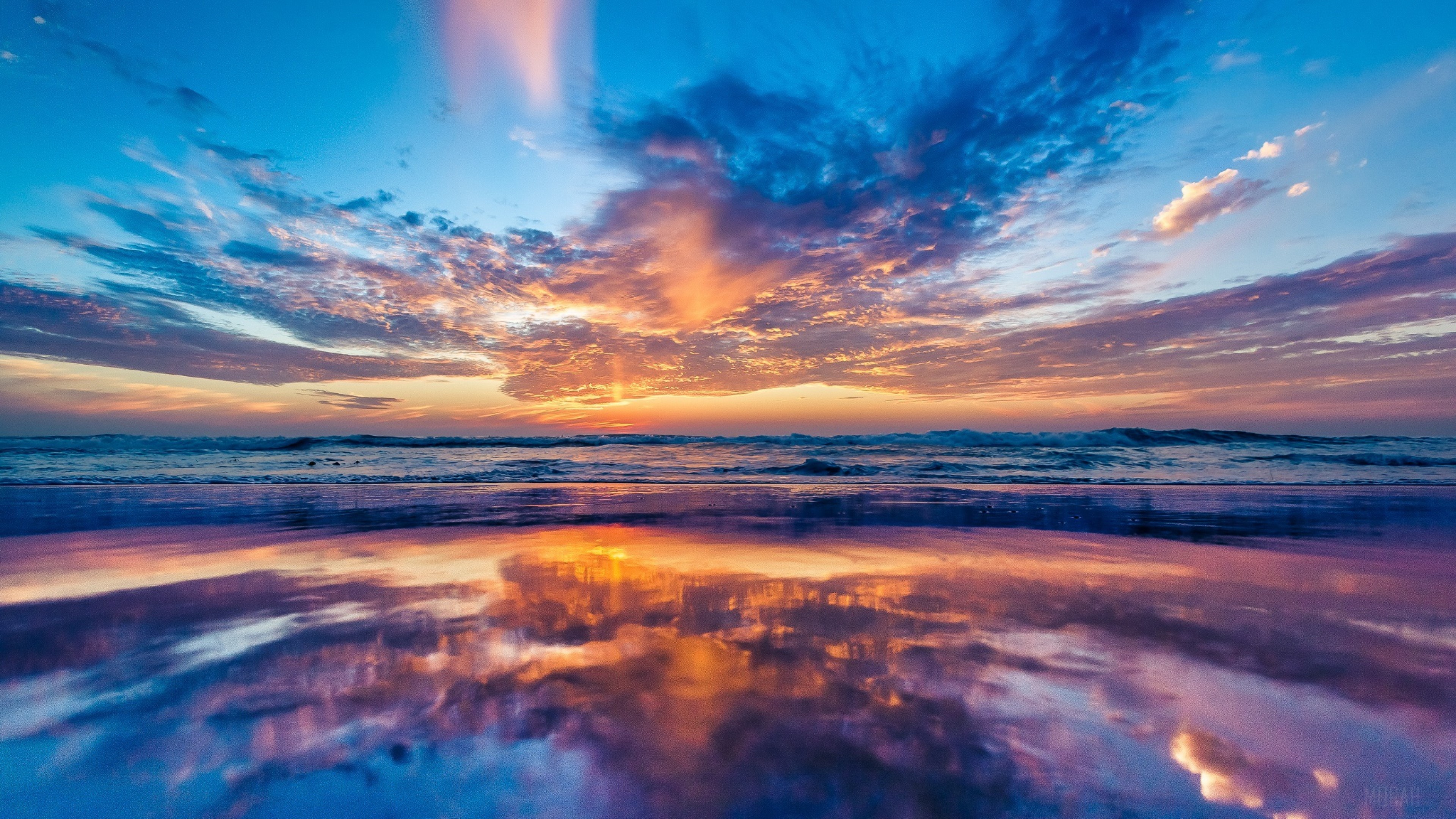 Sunset Reflection on a Beach HD Wallpaper