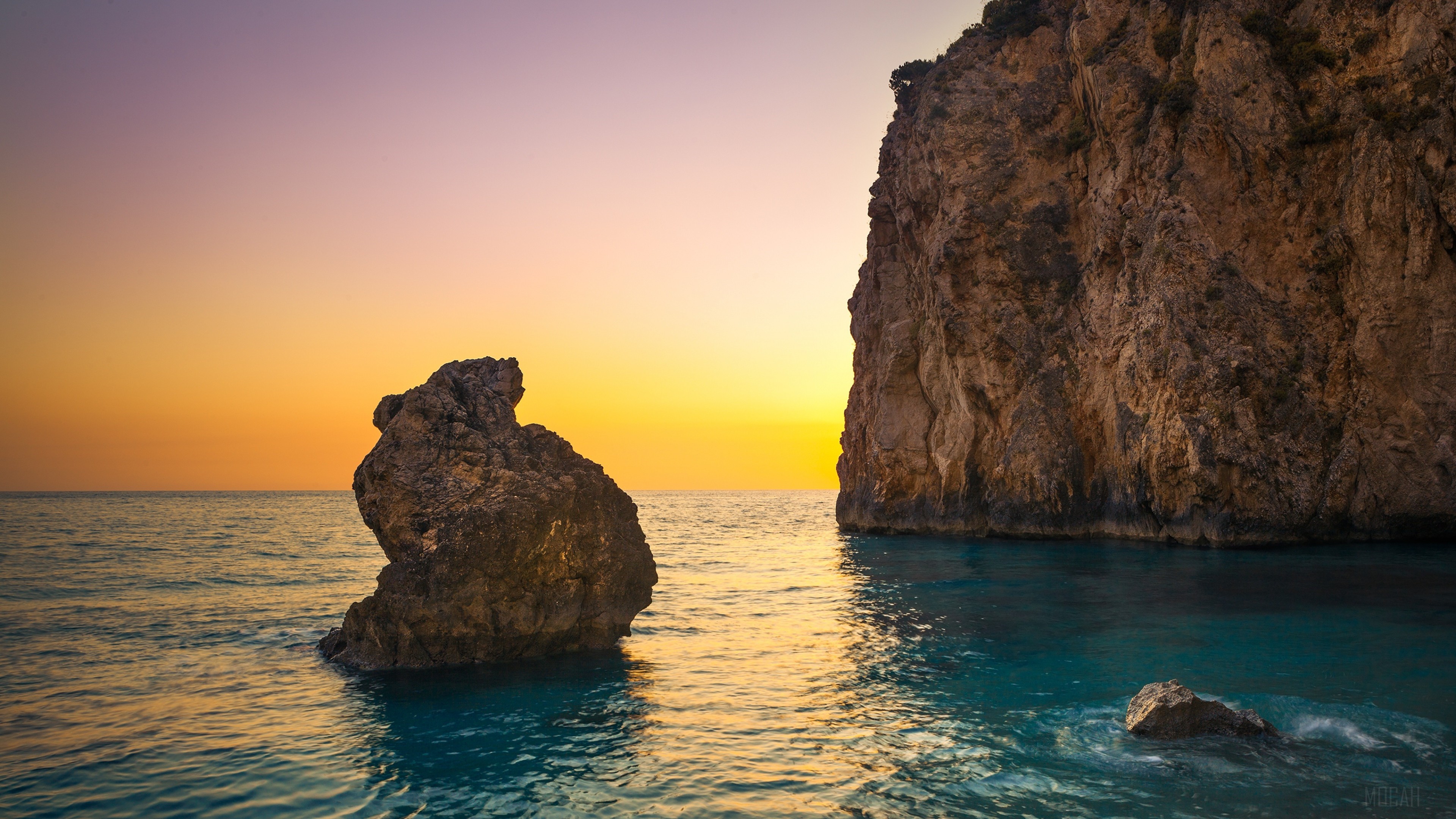 Sea Boulders and Sky at Sunrise 4K HD Wallpaper