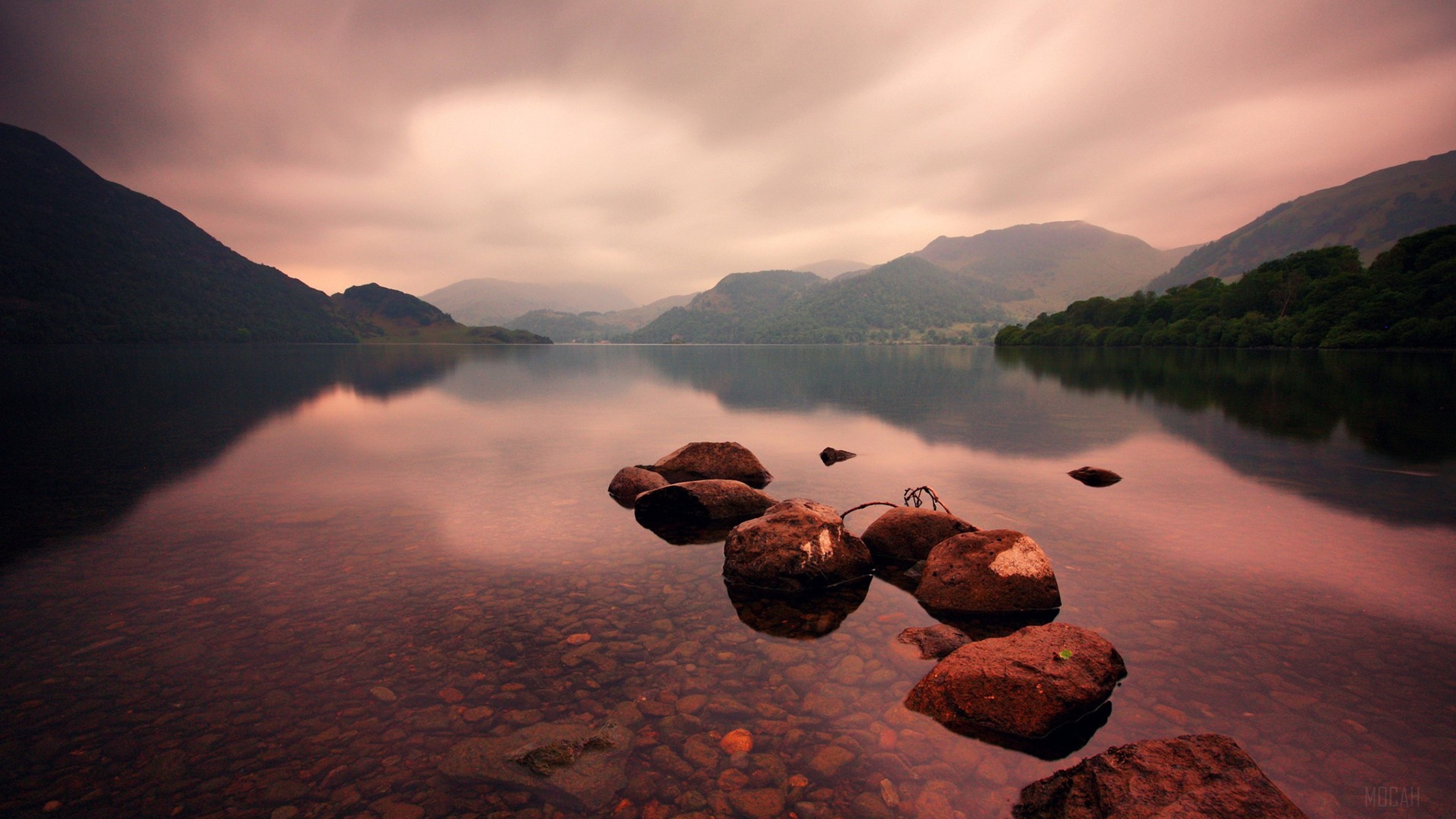 Lake with Rocks and Mountains 4K HD Wallpaper