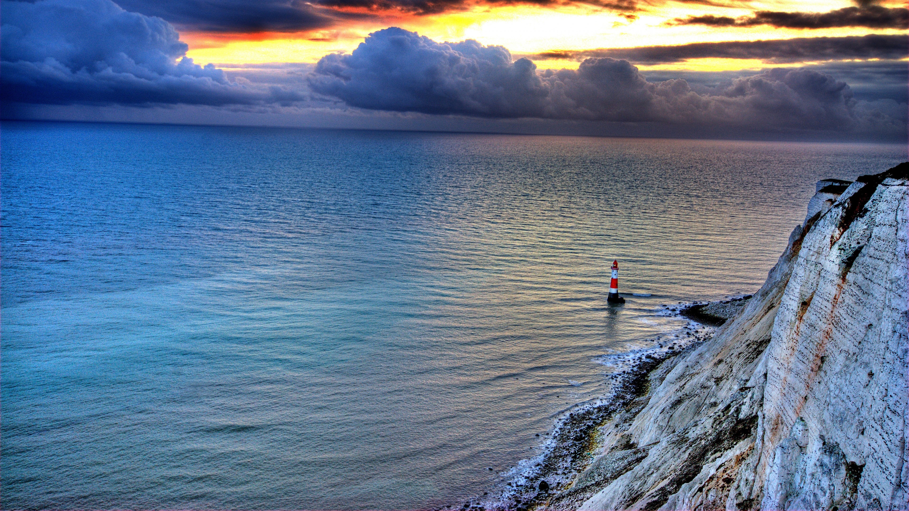Sea Lighthouse Rock Sunset HD Wallpaper