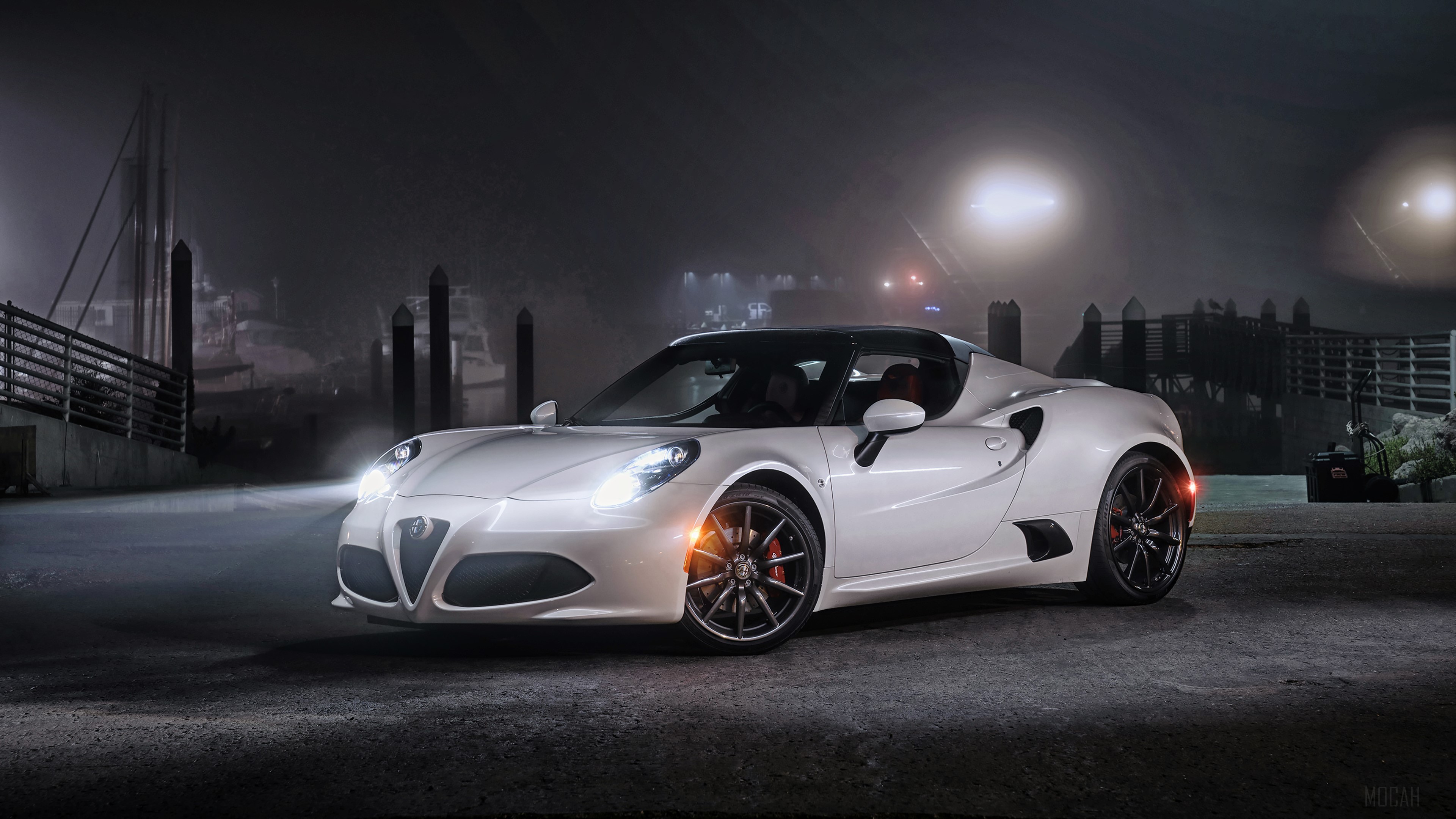 White Alfa Romeo 4C Spider at Night HD Wallpaper