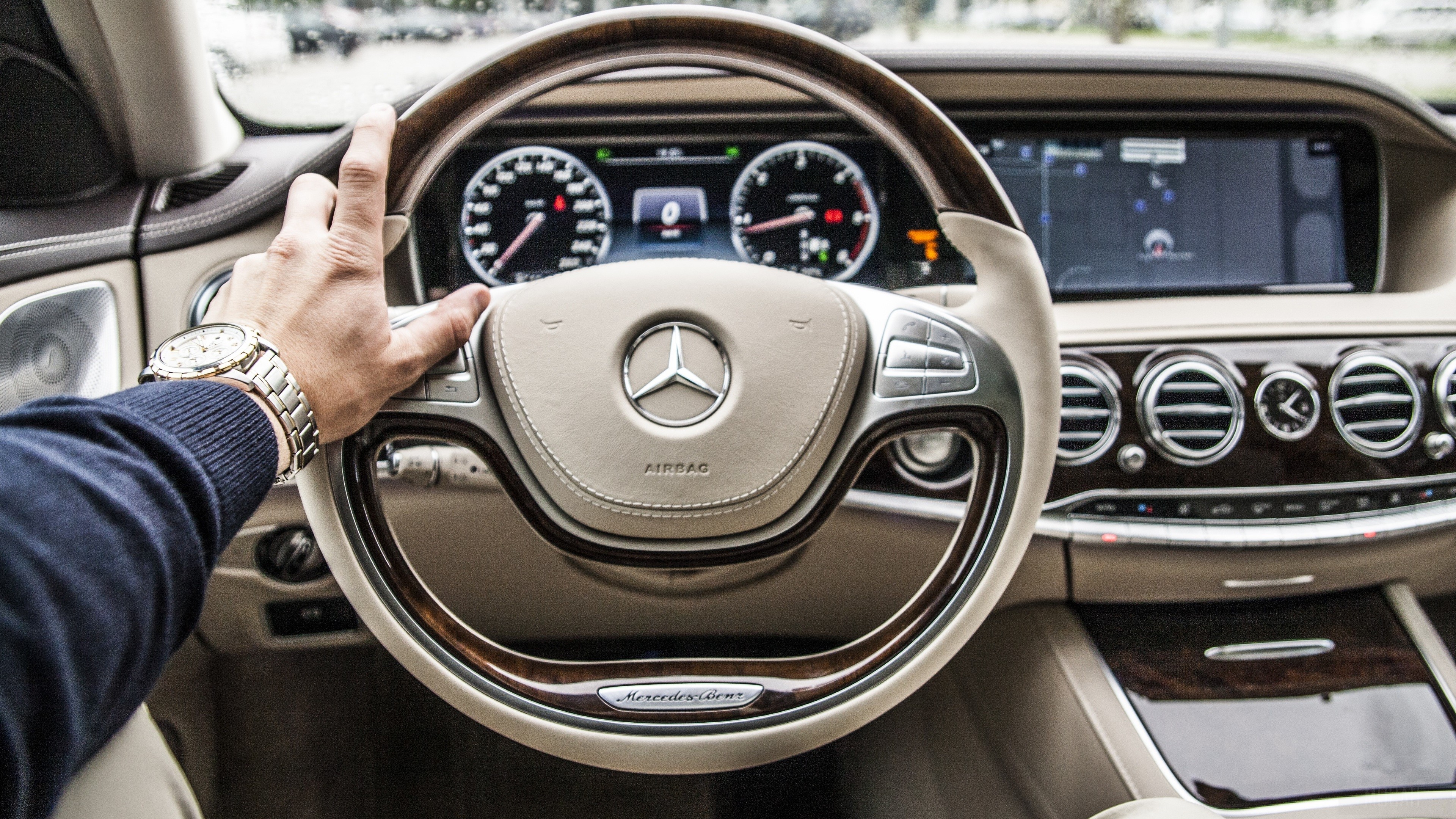 Mercedes Car Steering Wheel 4K HD Wallpaper