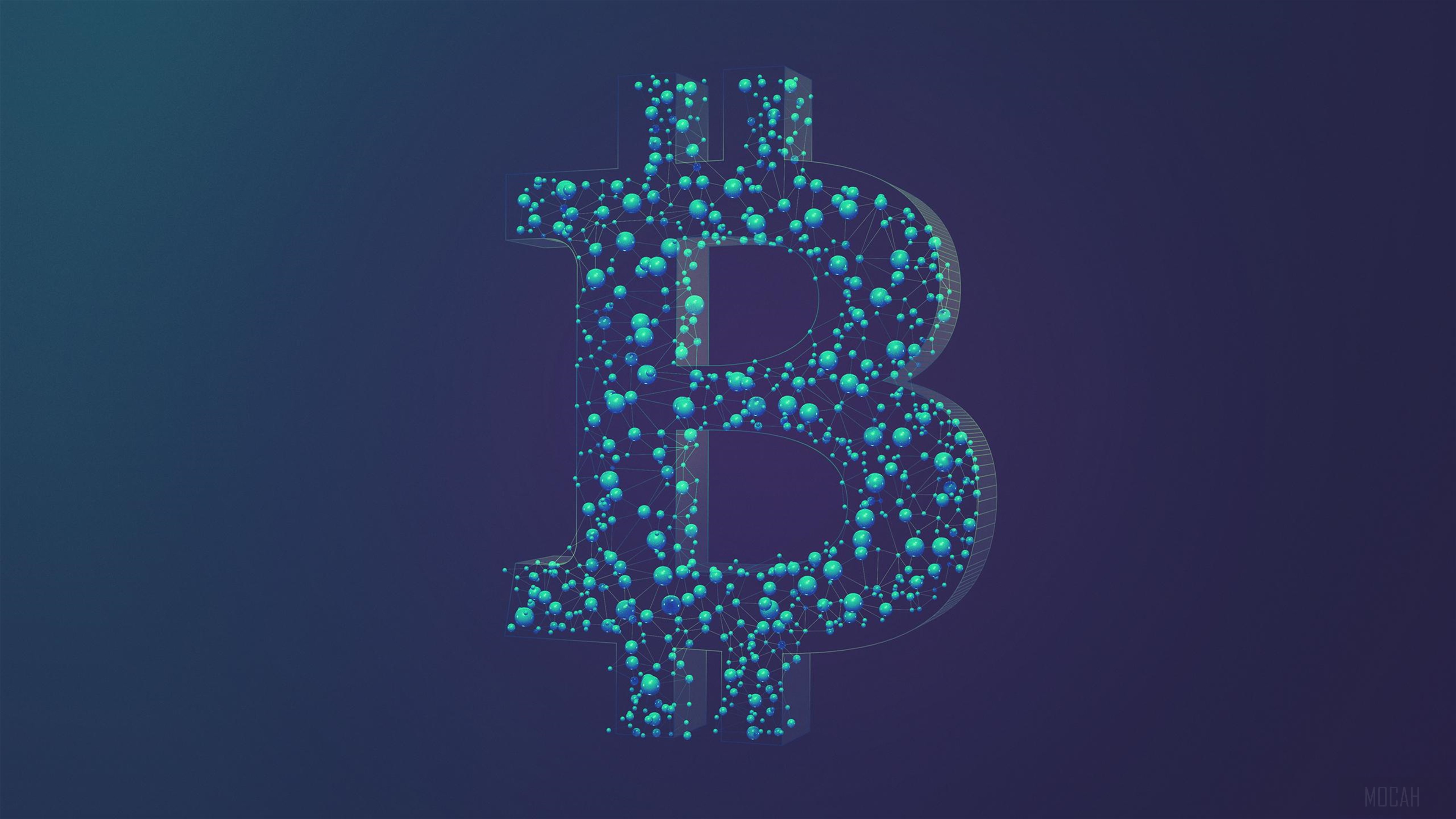 Bitcoin symbol made of blue spheres and lines HD Wallpaper