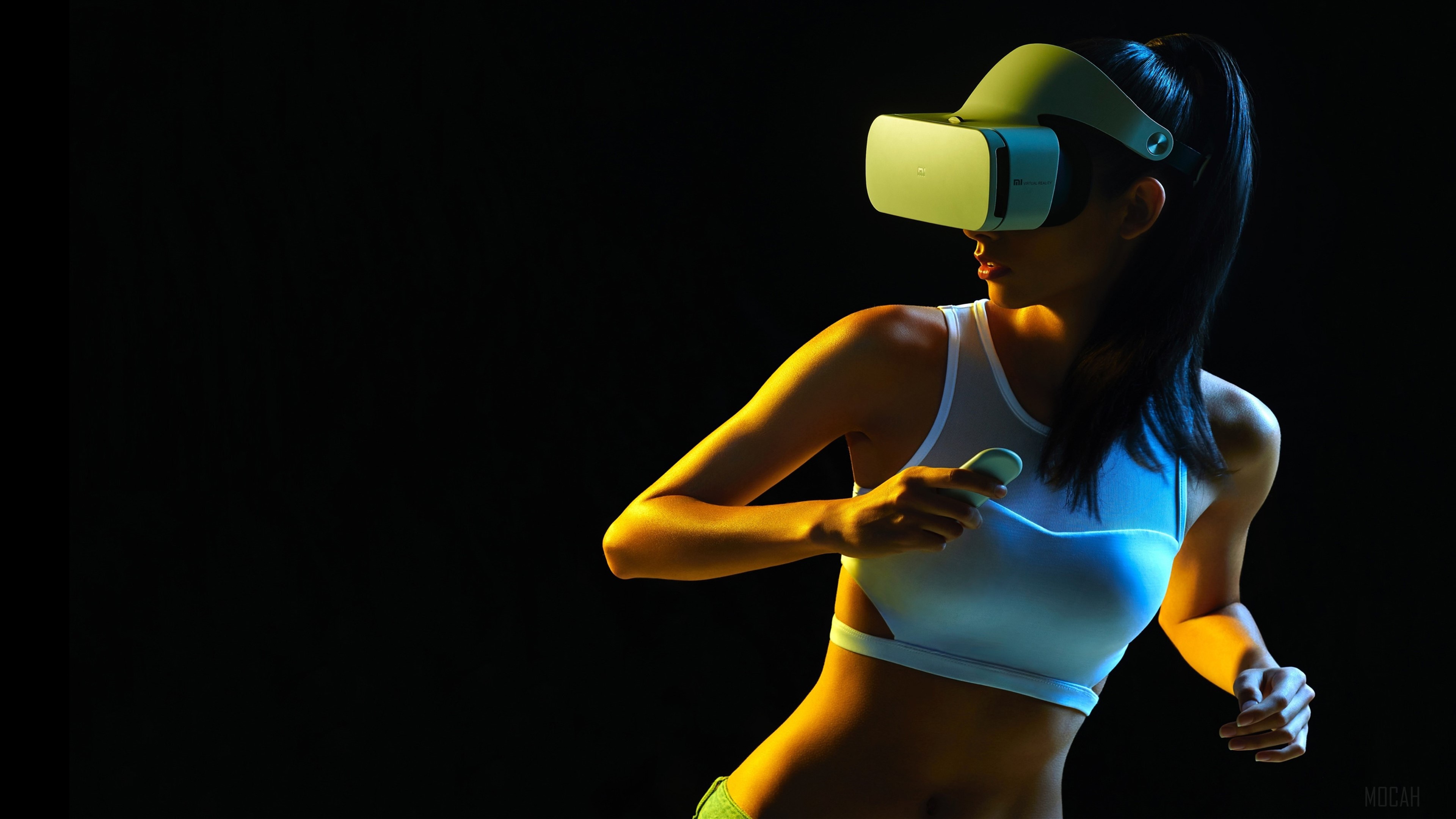 Woman wearing Mi VR Headset 4K HD Wallpaper