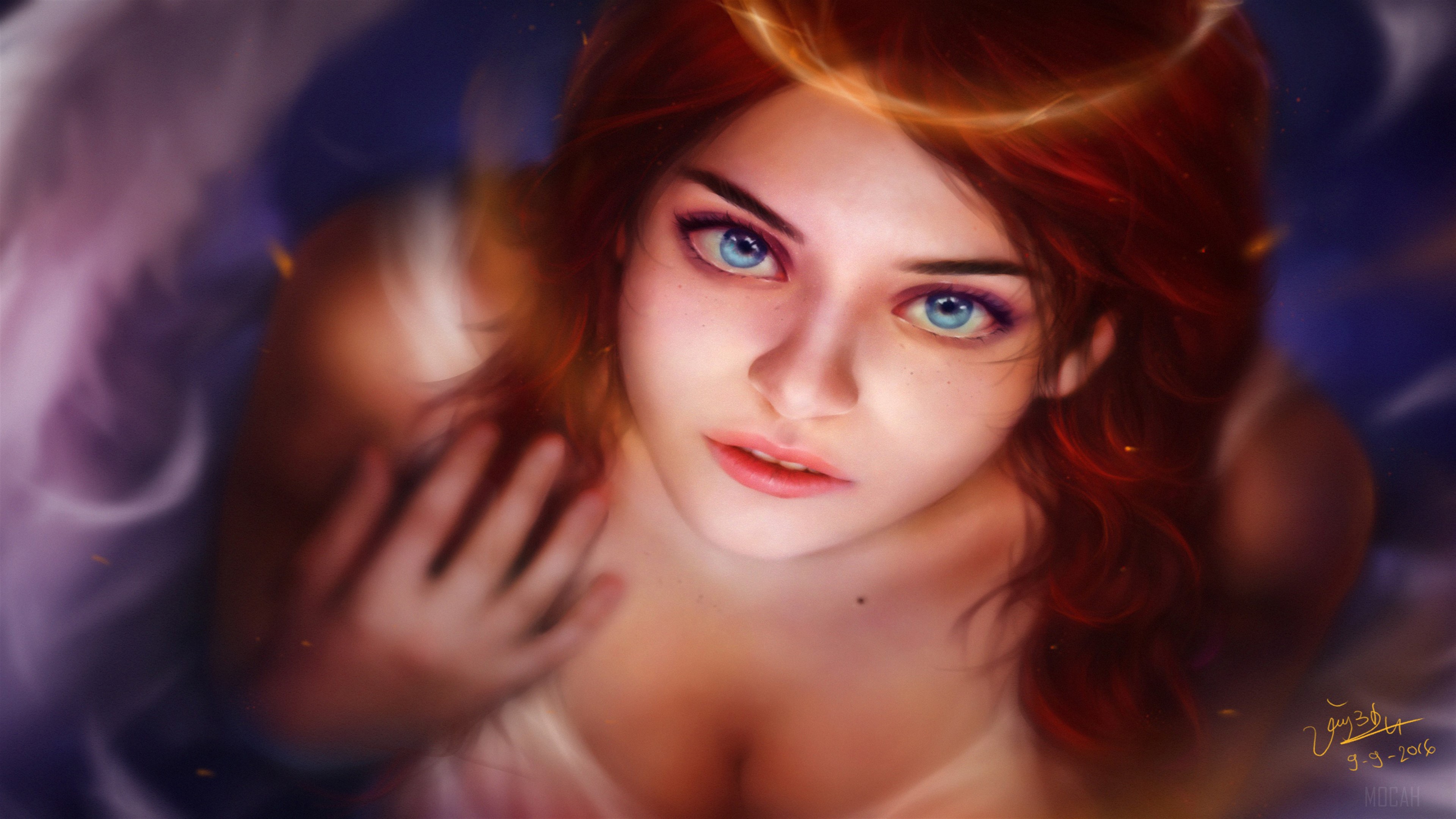 Angel with red hair and blue eyes HD Wallpaper