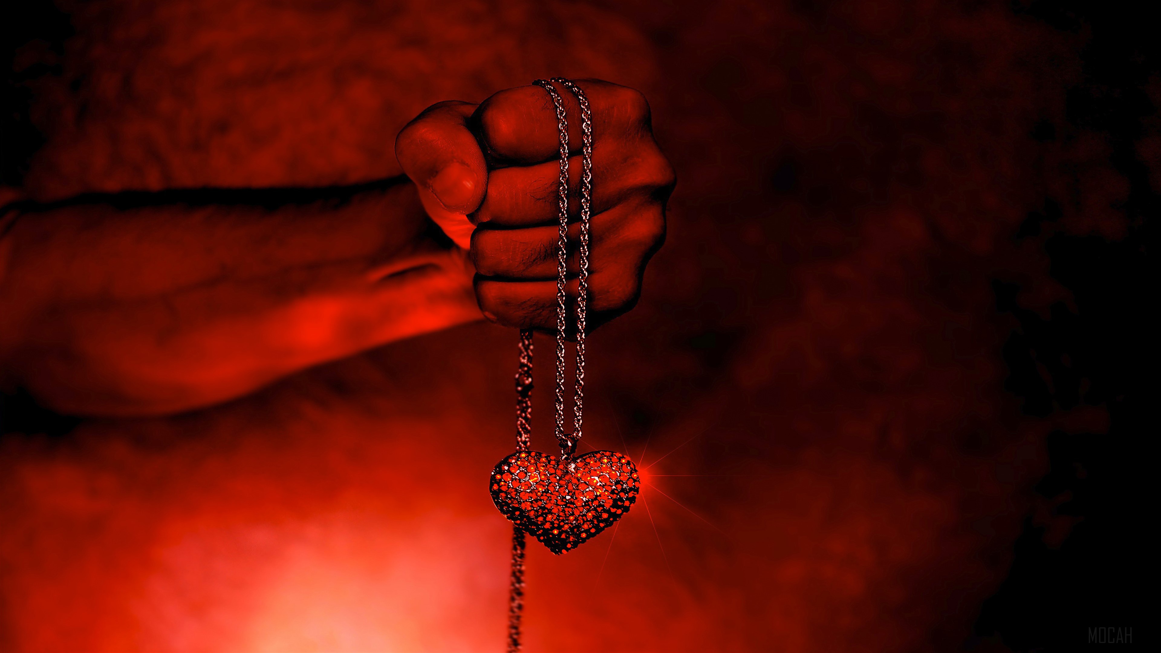 Hand Holding Heart Necklace 4K HD Wallpaper