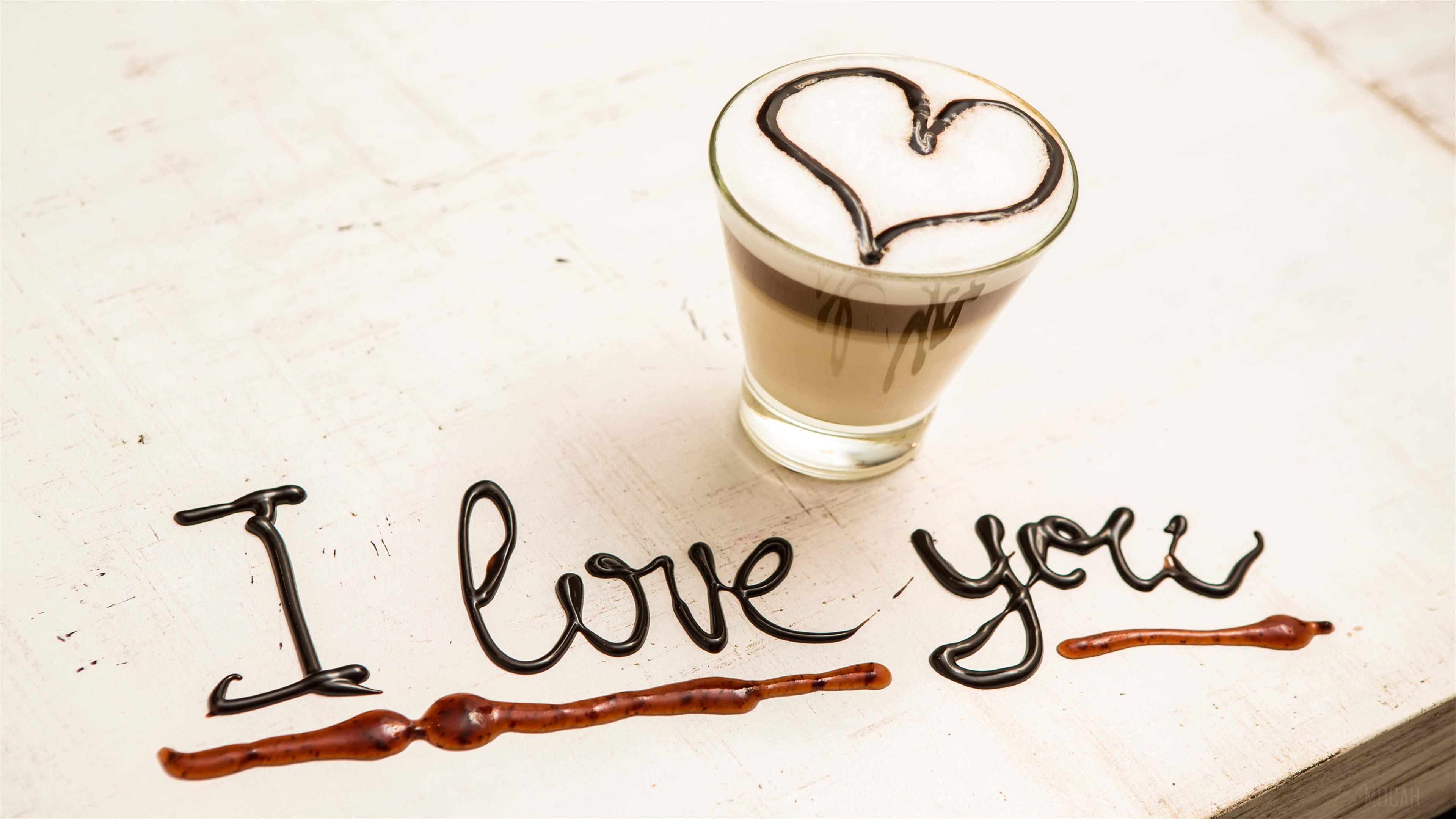 I Love You Chocolate Art with Heart Latte 4K HD Wallpaper