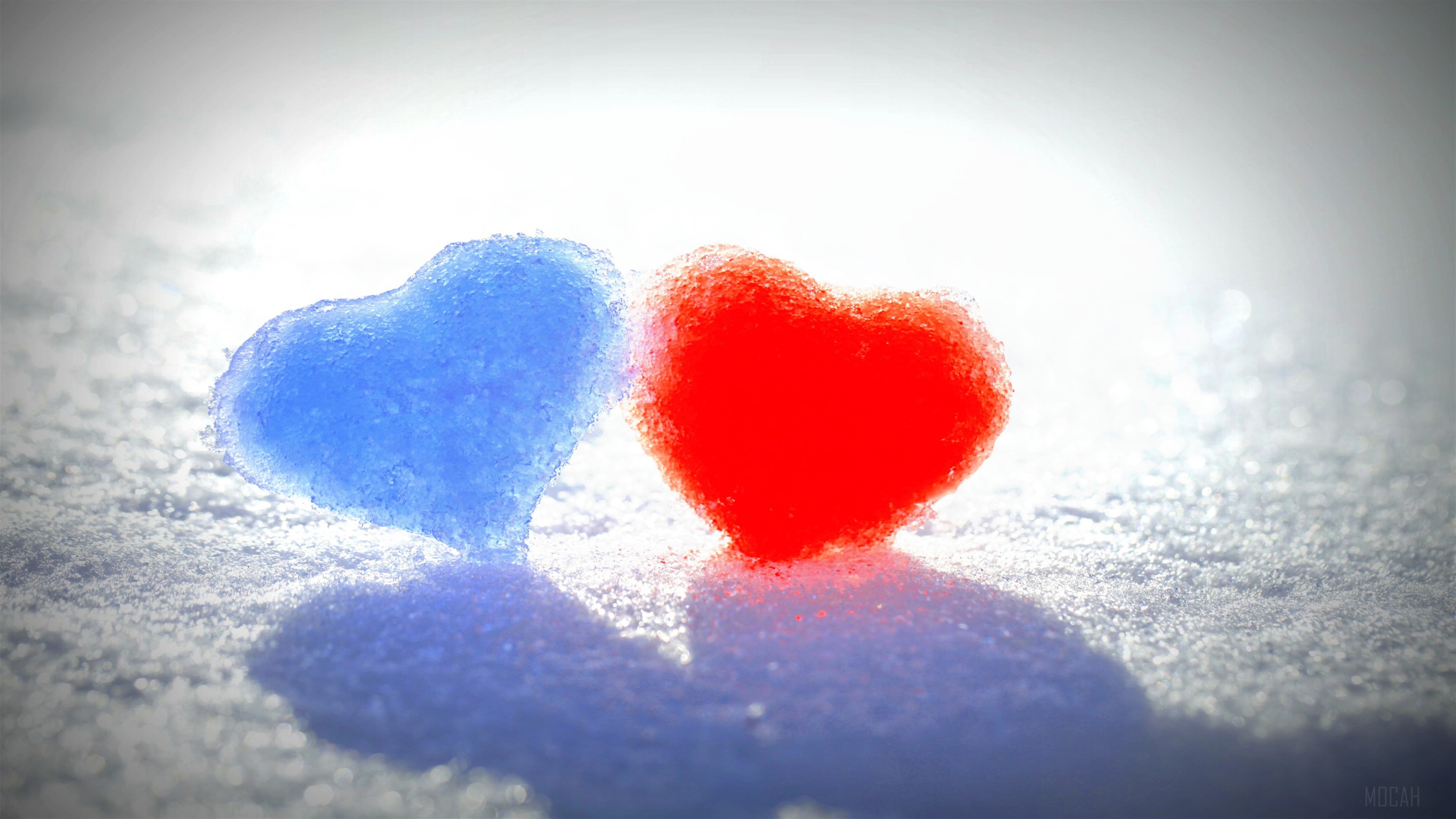 Blue and Red Snow Hearts 4K HD Wallpaper