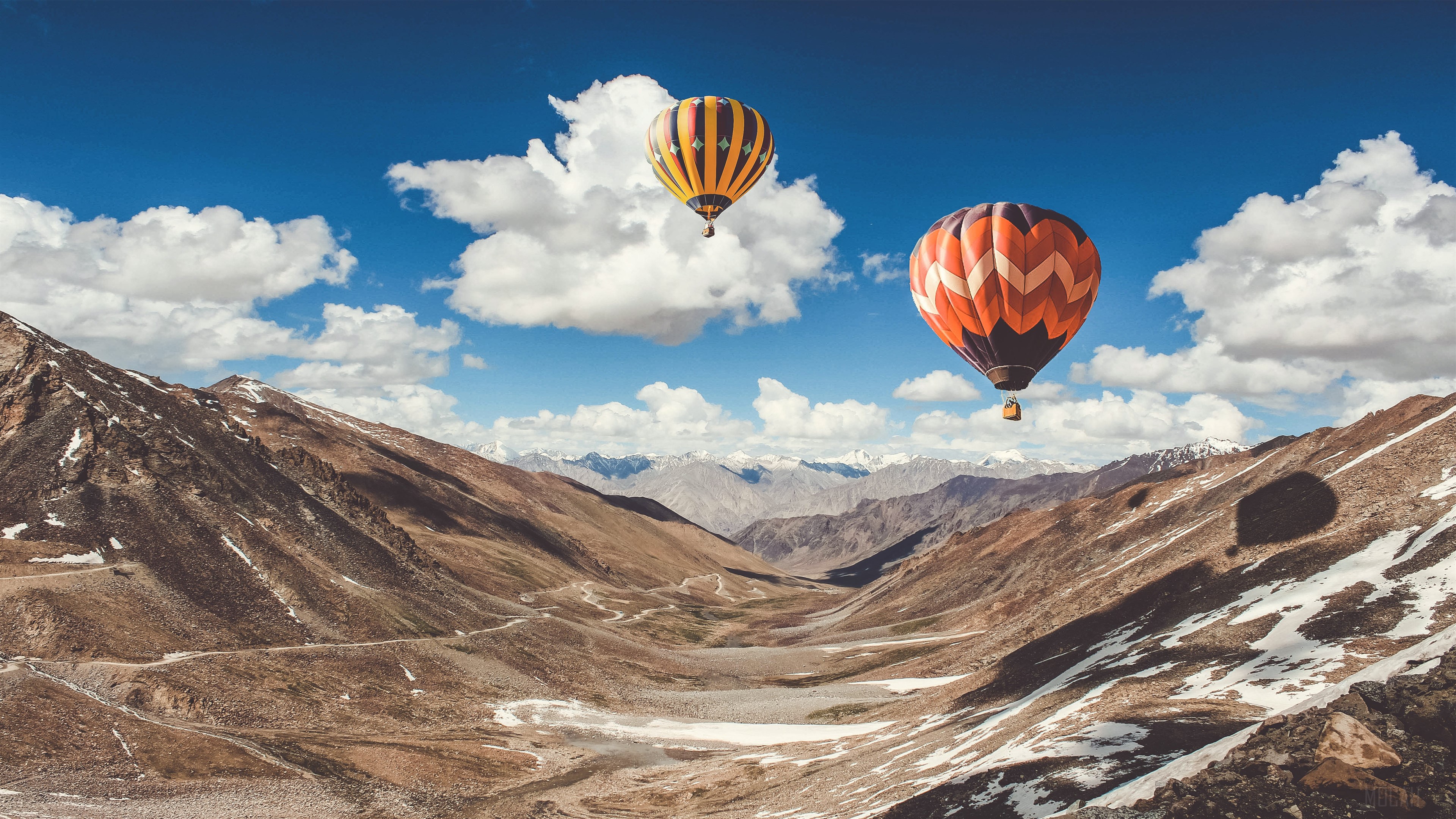 Hot Air Balloons over Leh Mountains 4K HD Wallpaper