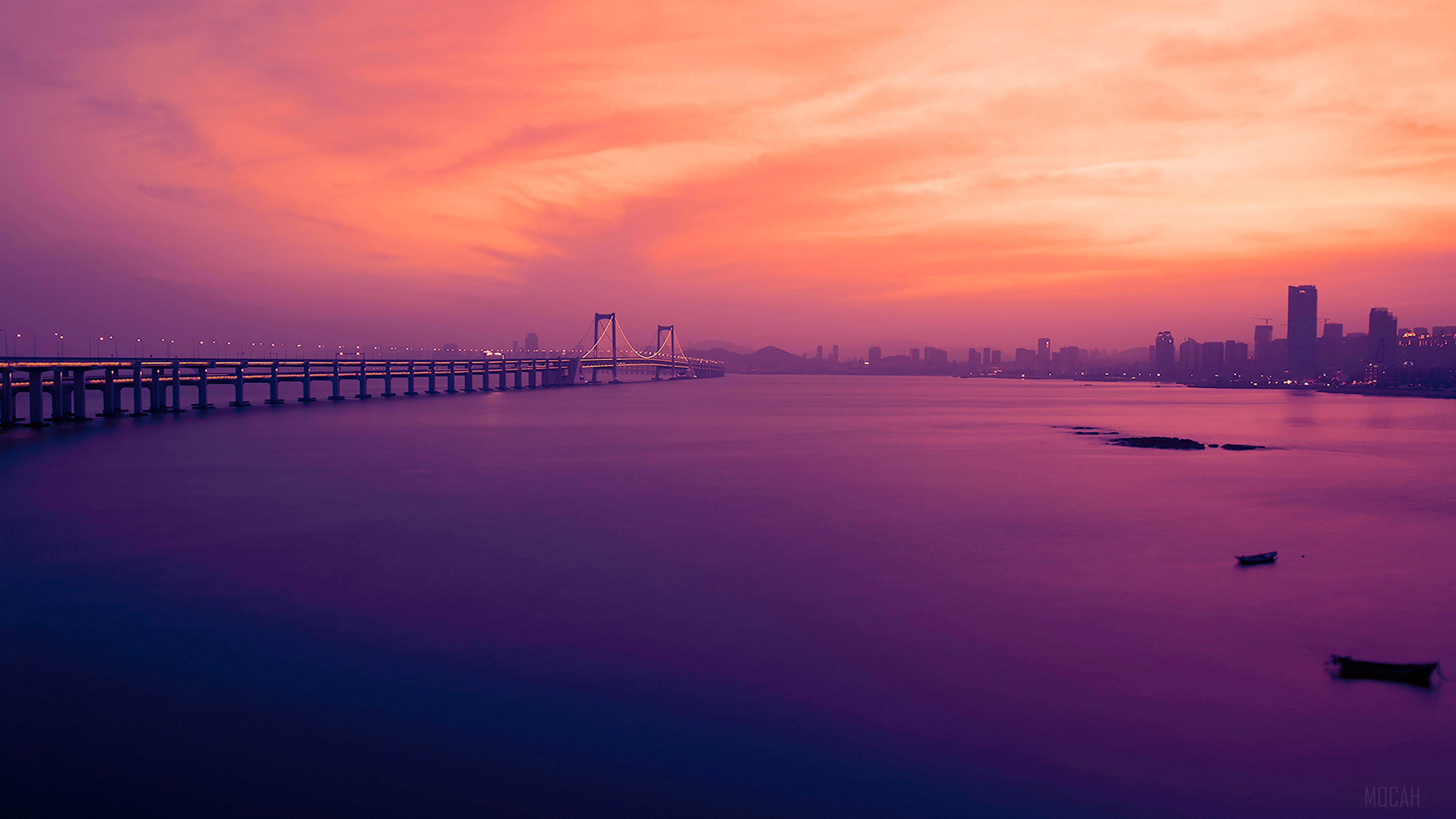 Sunset over Dalian Xinghai Square with Bridge HD Wallpaper
