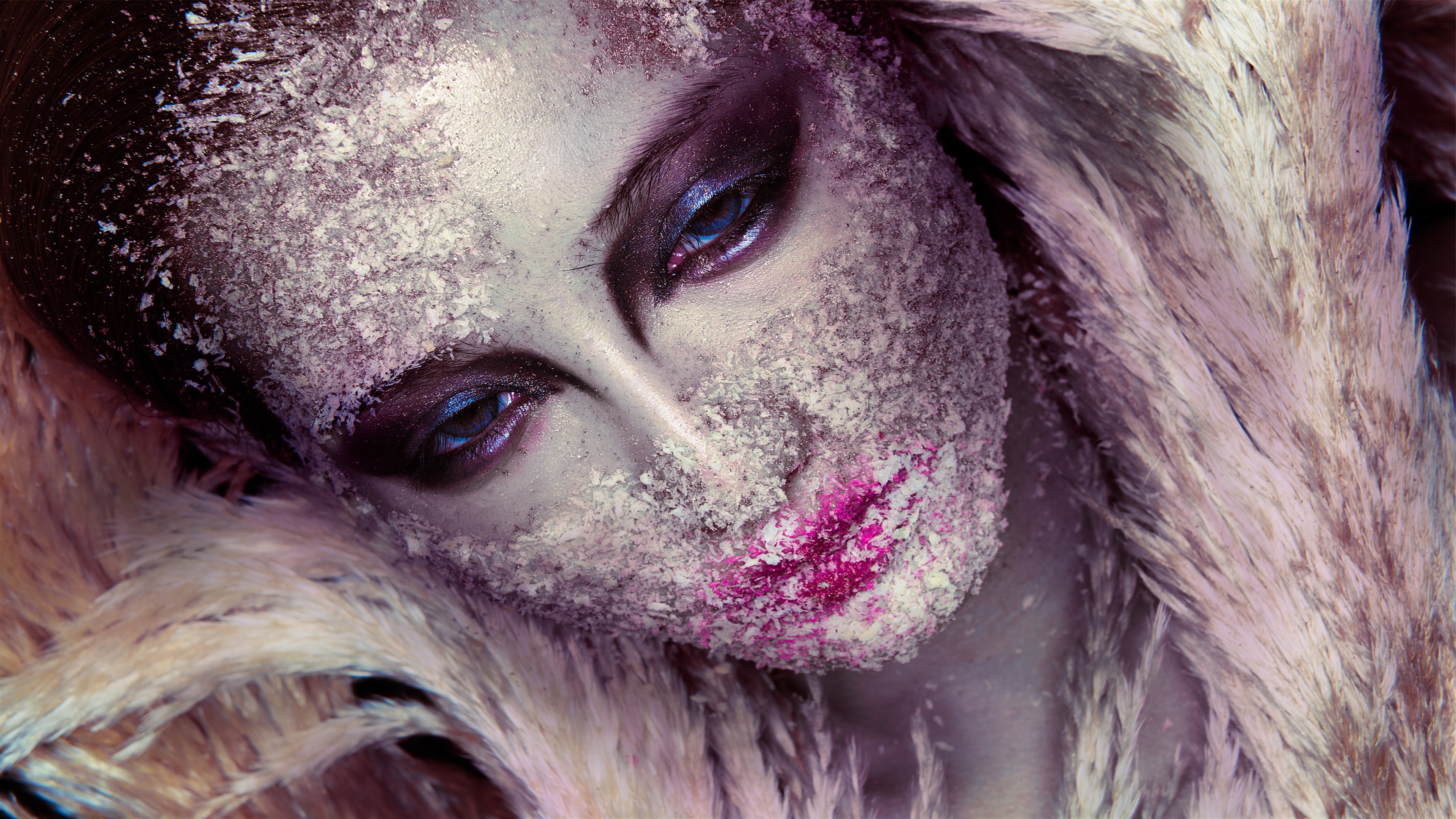 Woman with artistic makeup and feathers HD Wallpaper