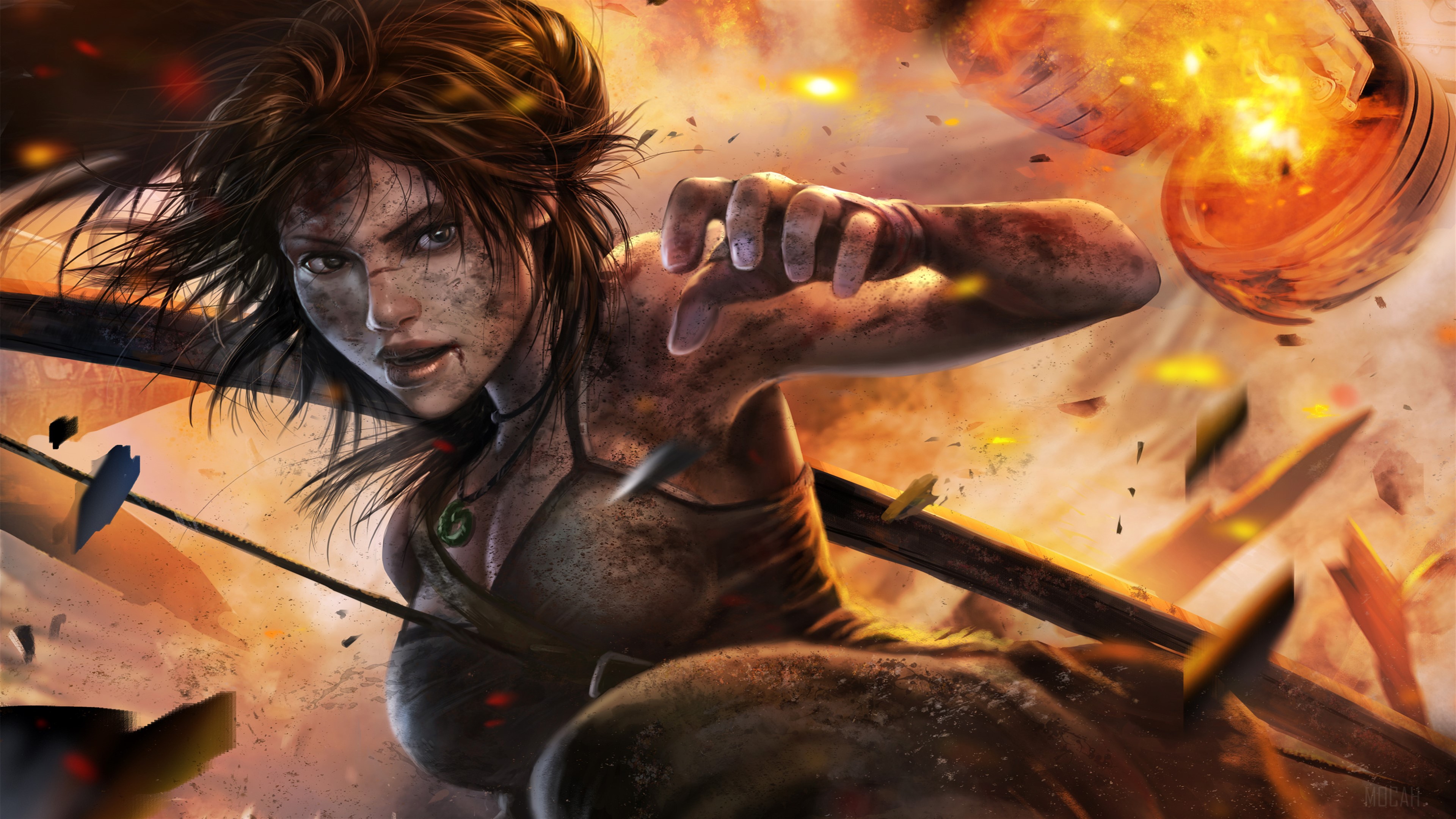 Lara Croft from Tomb Raider in action 4K HD Wallpaper