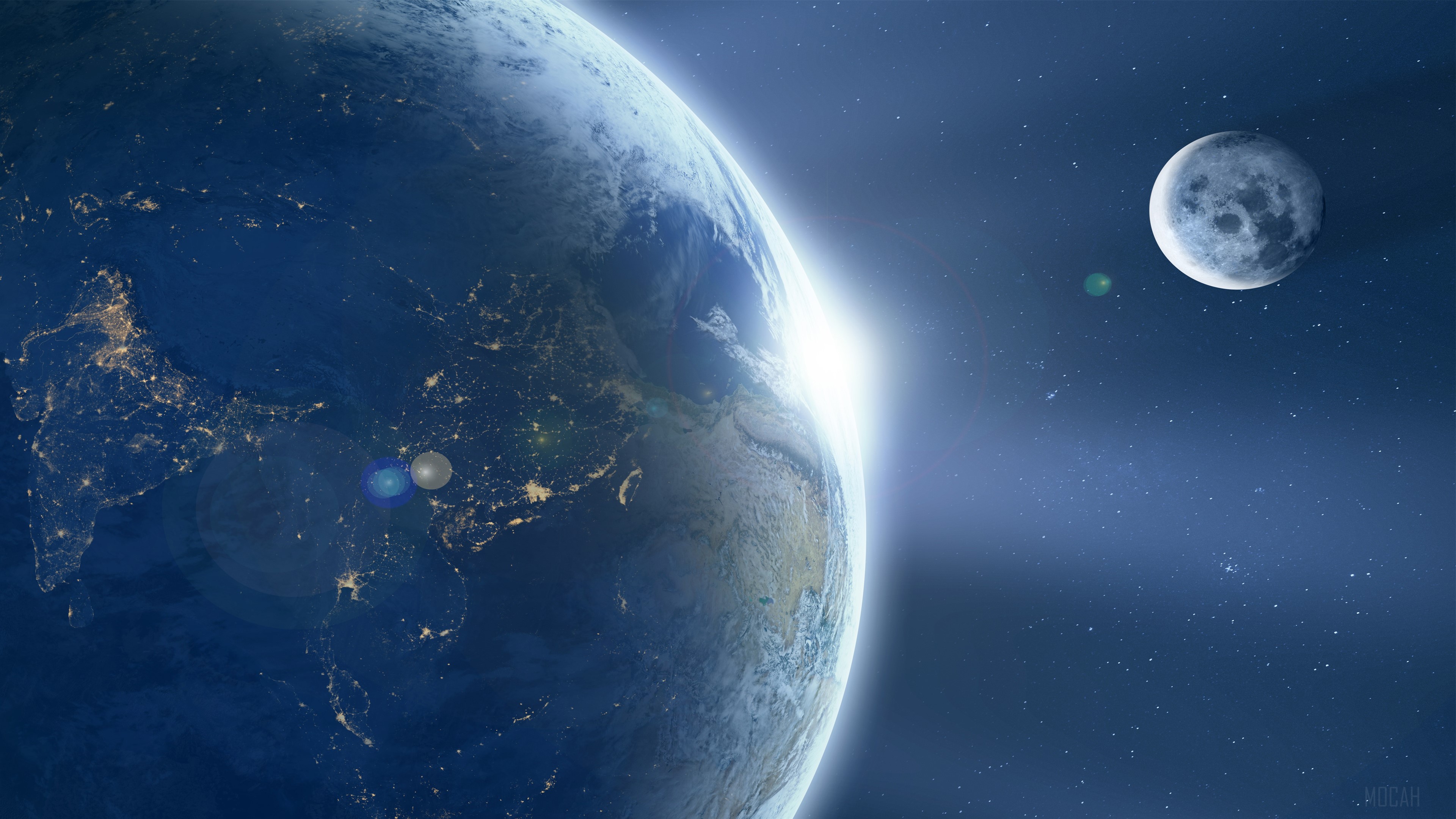 Earth and Moon in Space 4K HD Wallpaper