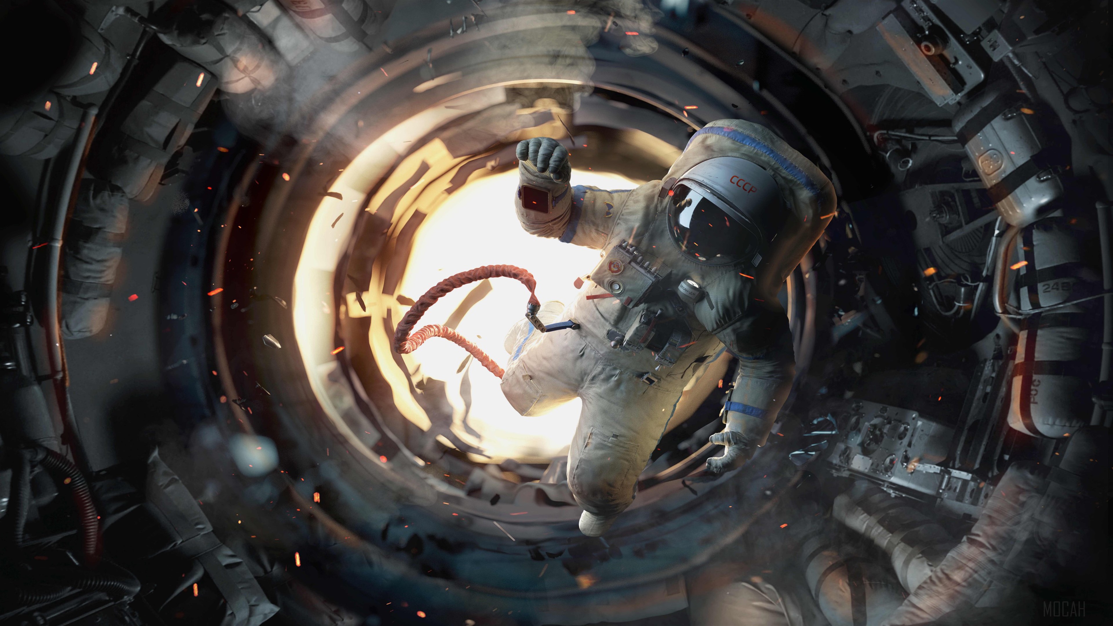 Astronaut in Salyut 7 Space Station 4K HD Wallpaper