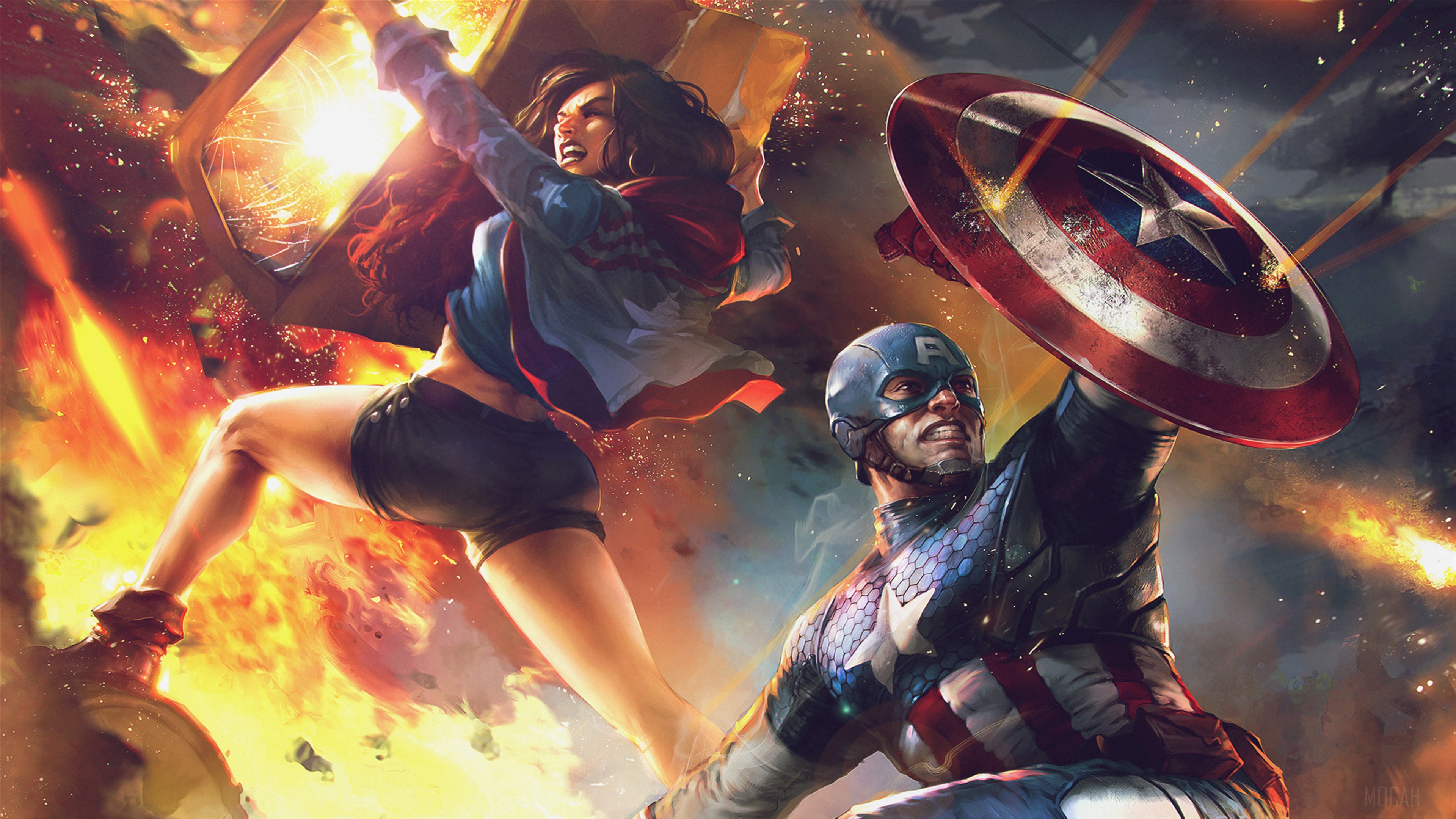 America Chavez and Captain America Artwork HD Wallpaper