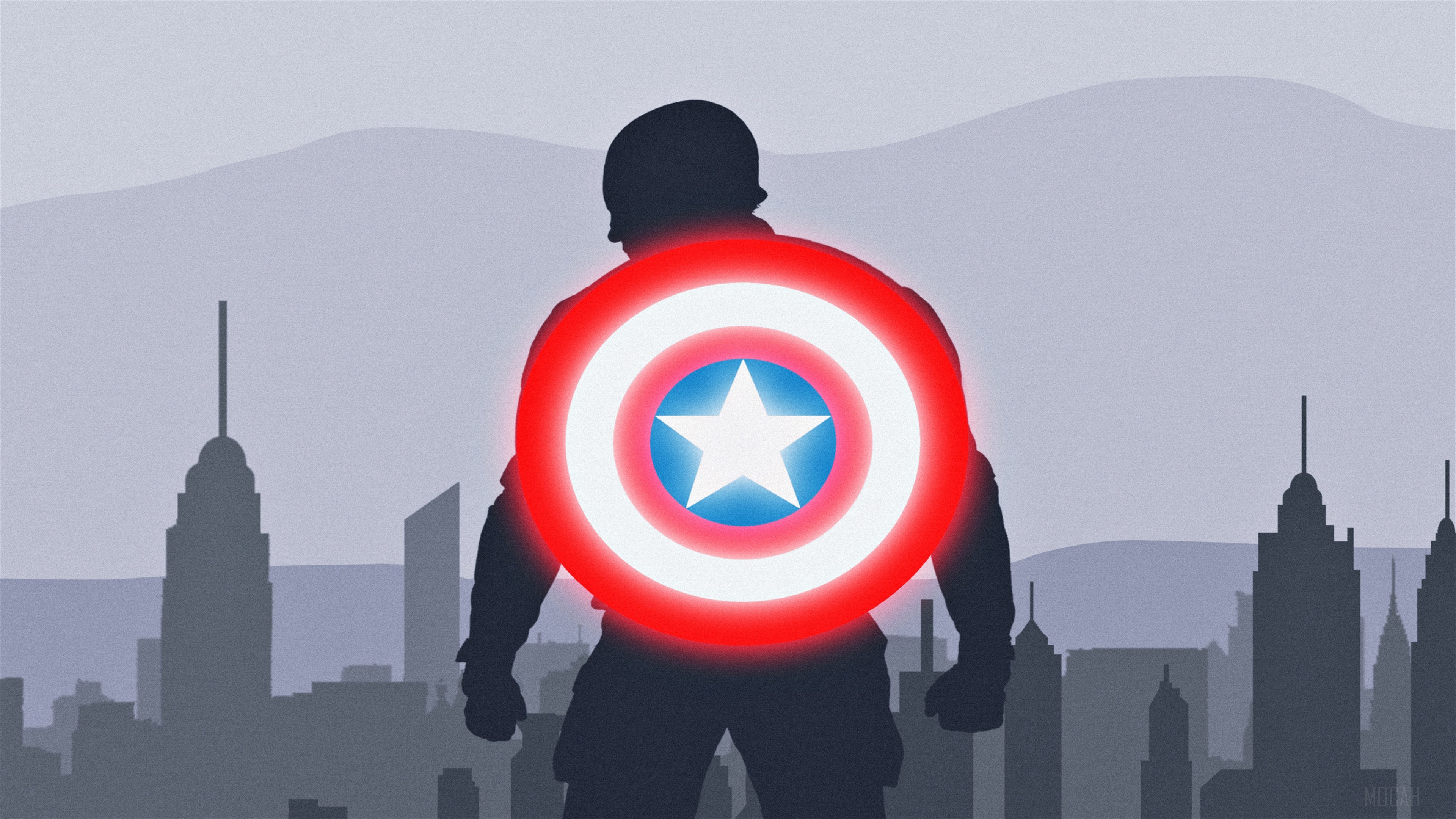 Captain America with Shield in Cityscape 4K HD Wallpaper