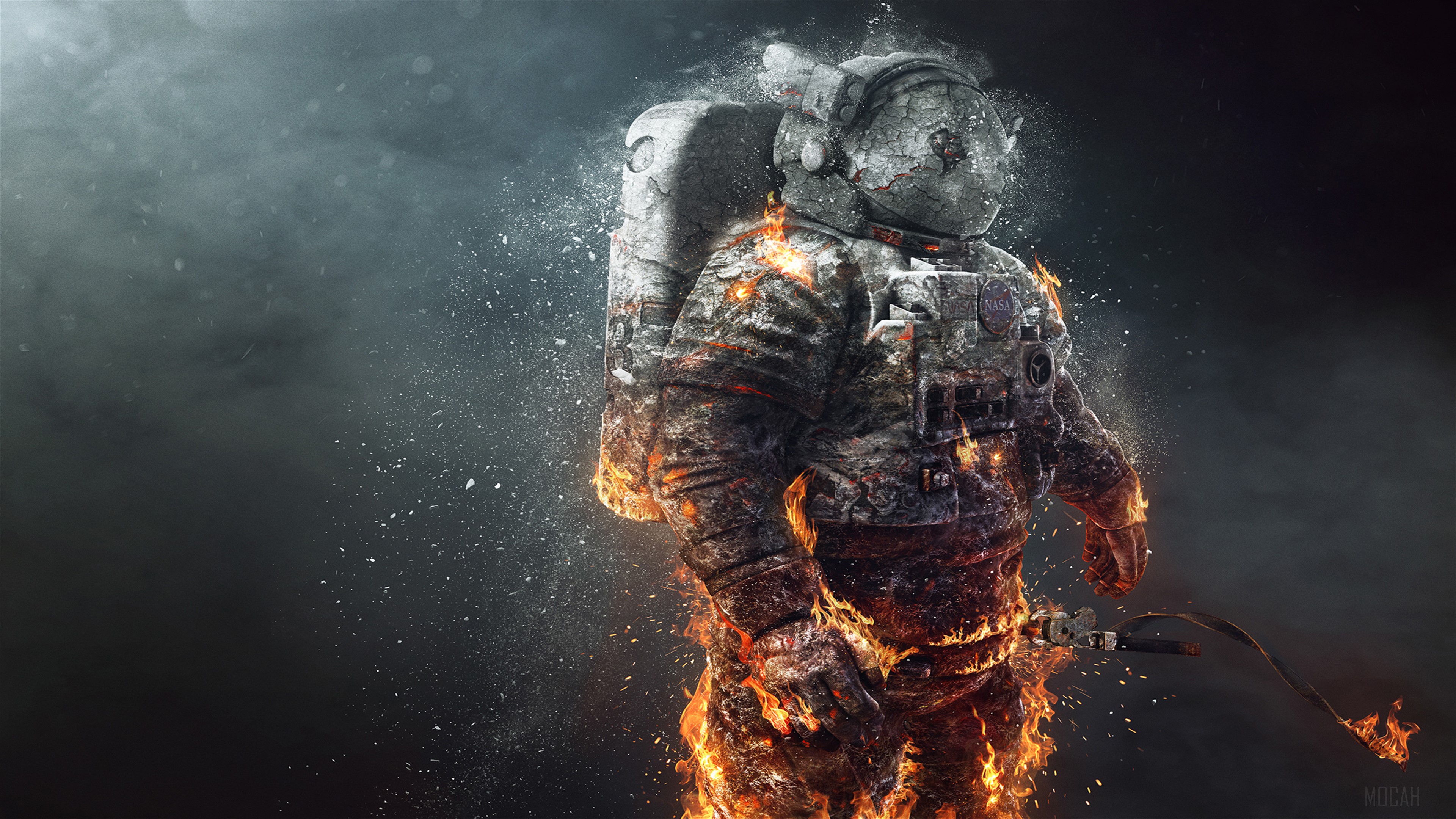Astronaut on fire HD Wallpaper