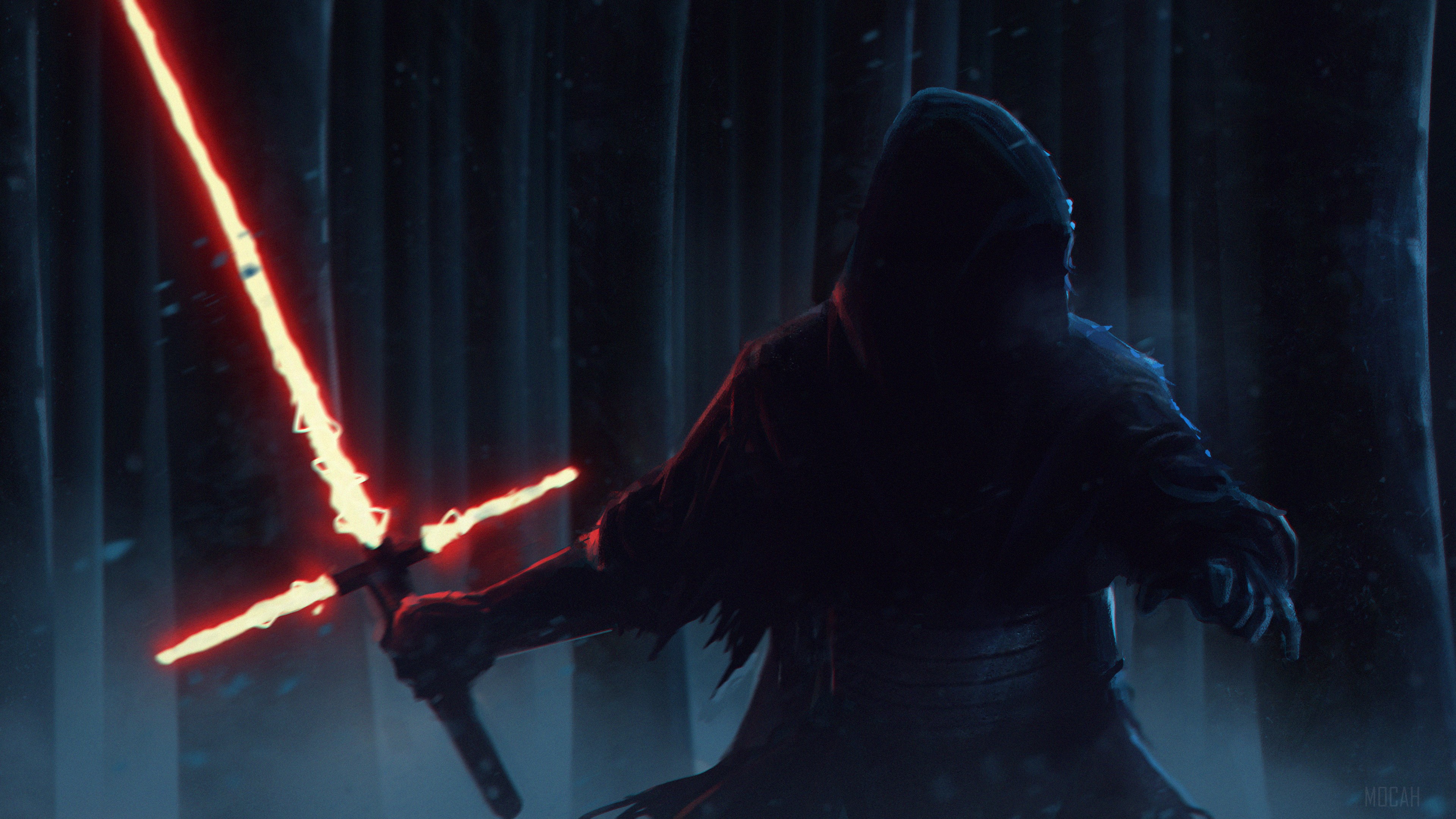 Kylo Ren from Star Wars with Lightsaber in Forest 4K HD Wallpaper