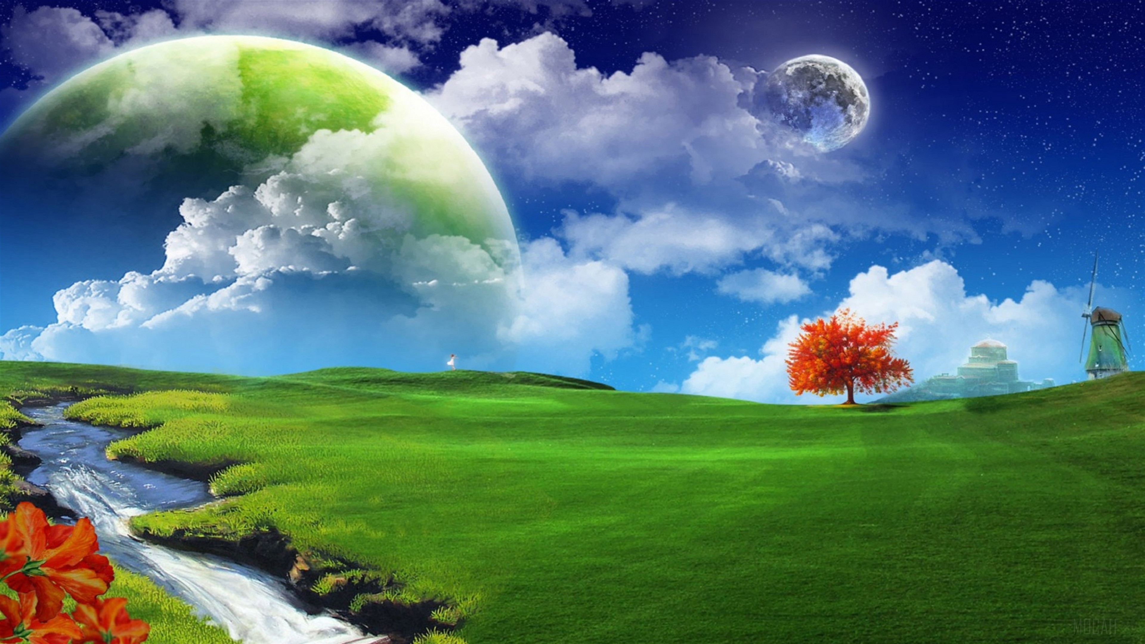 Dreamy 4K Landscape with Celestial Sky HD Wallpaper