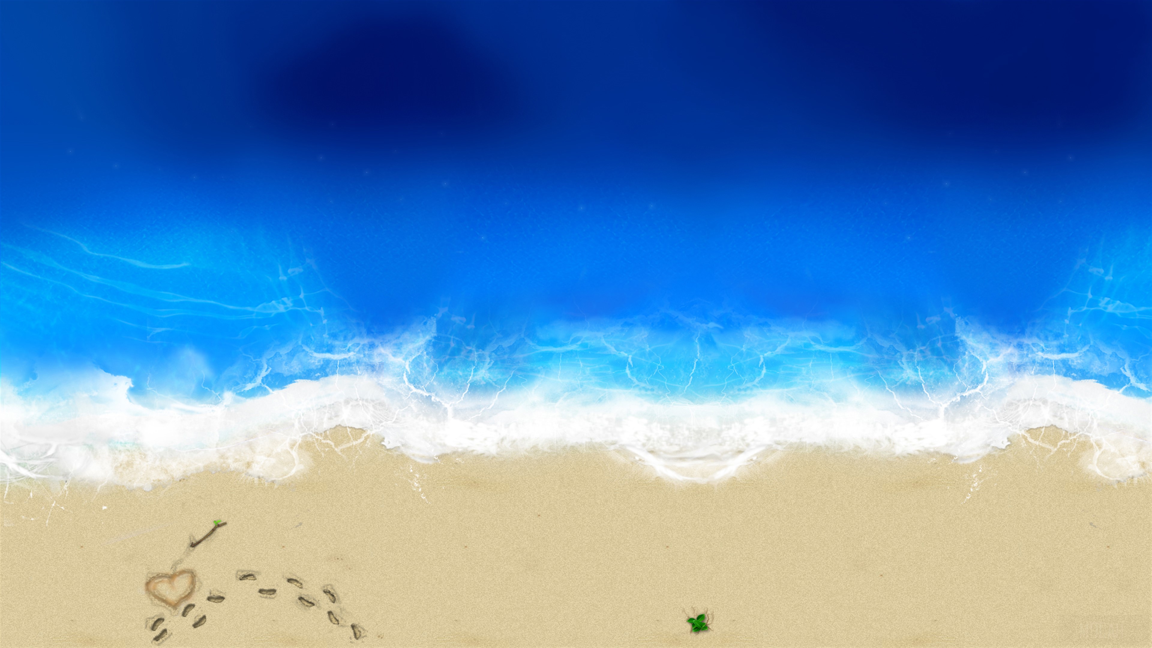 Love Heart and Footprints on Beach 4K HD Wallpaper