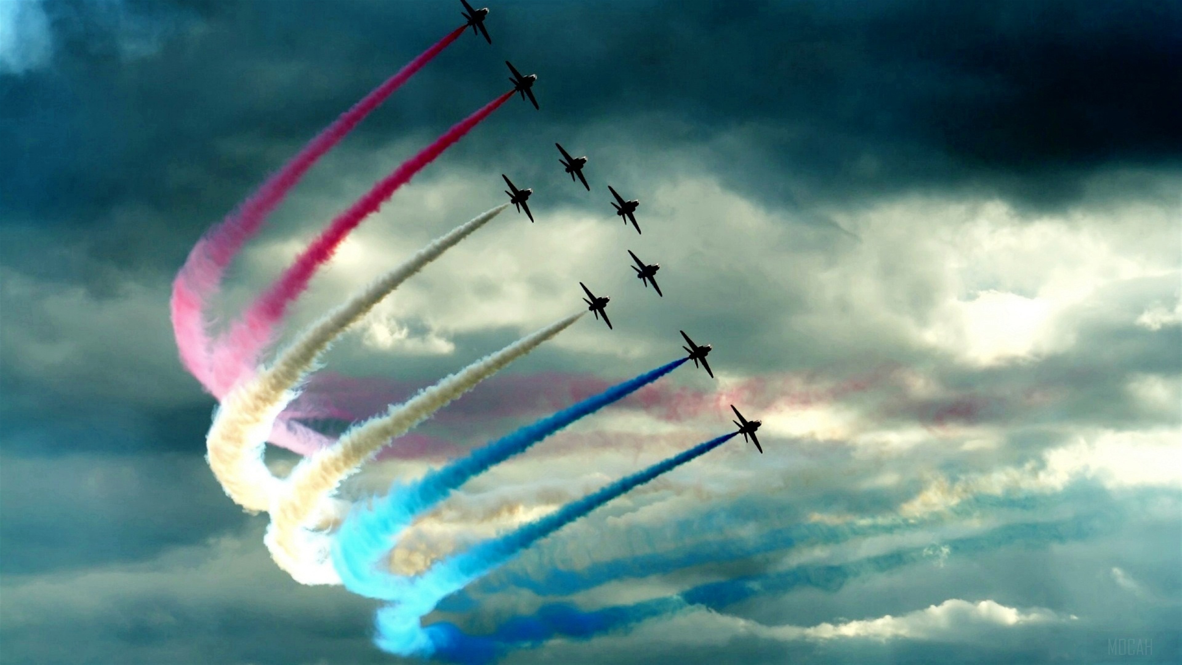 Air Show with jets performing stunts HD Wallpaper