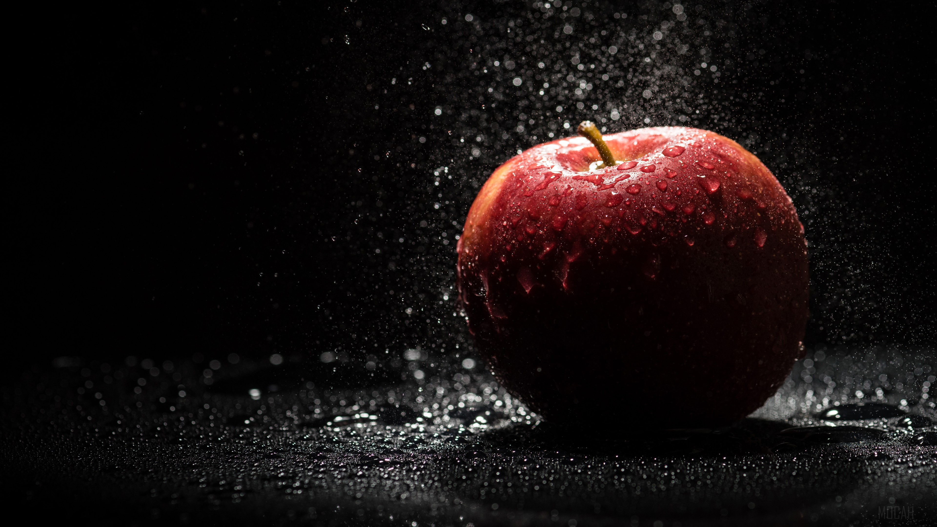 Red Apple with Water Drops HD Wallpaper