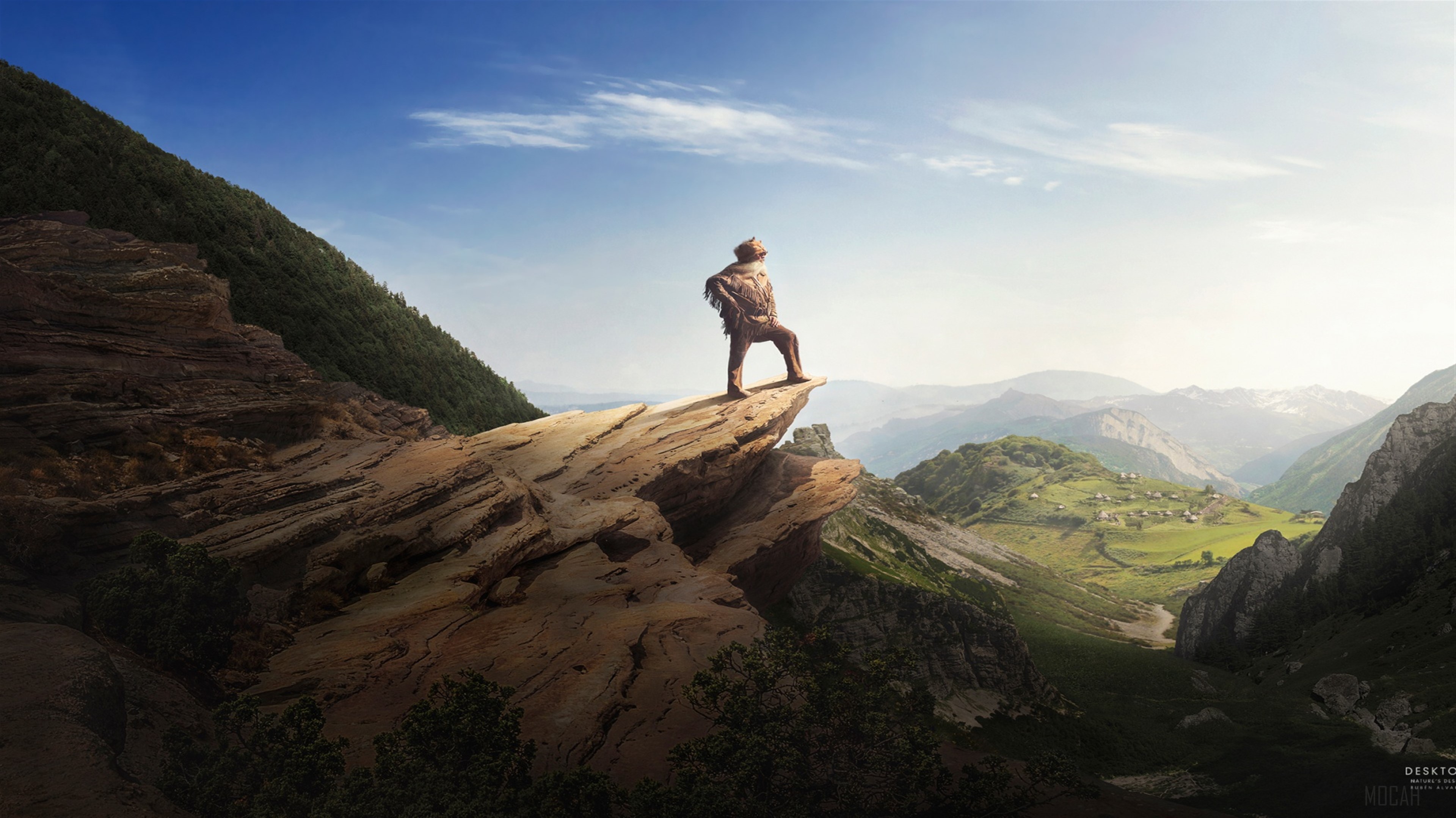 Man on a cliff edge overlooking mountains 4K HD Wallpaper