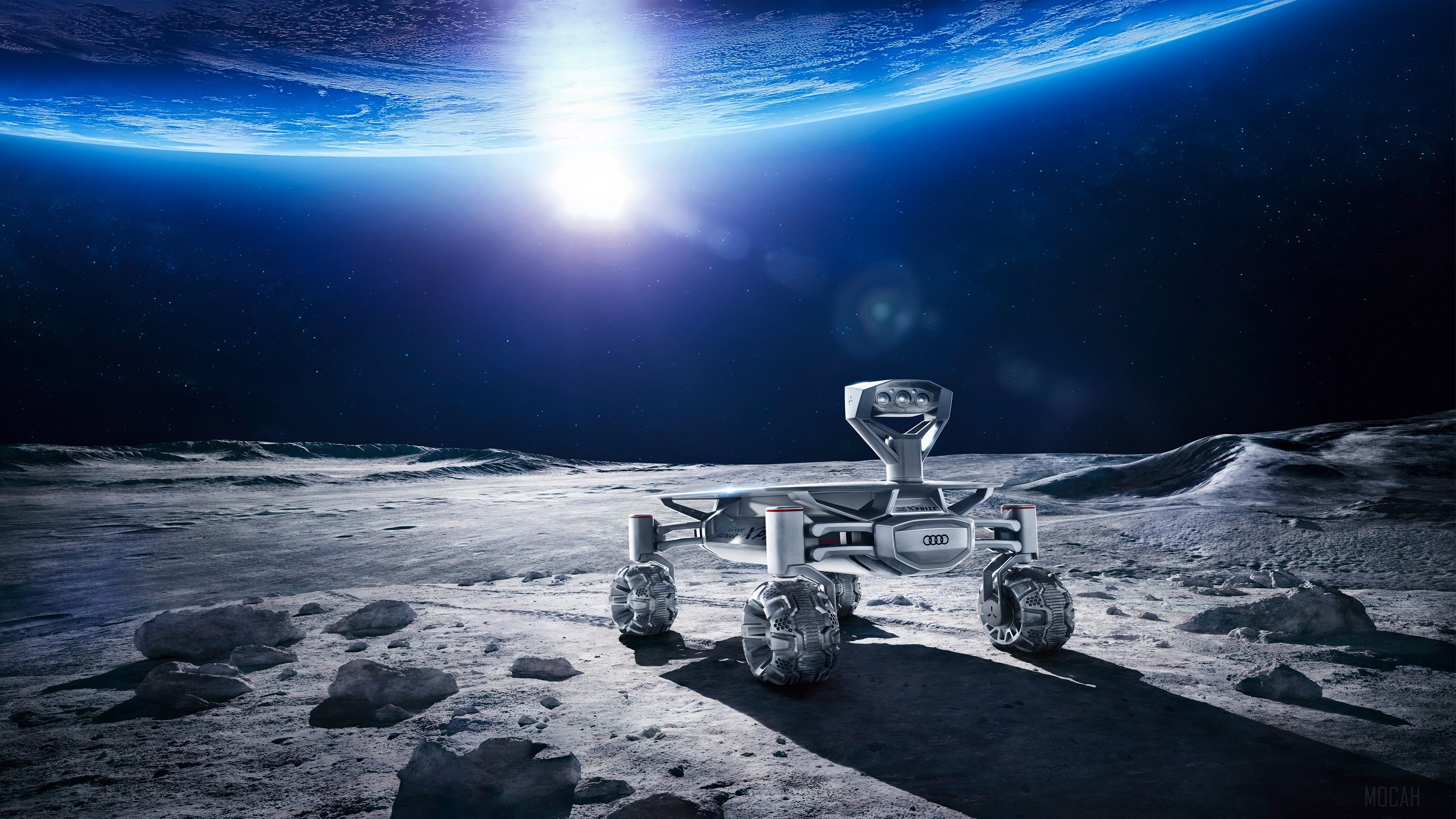 Audi Moon Rover on the Moon with Earth in Background 4K HD Wallpaper