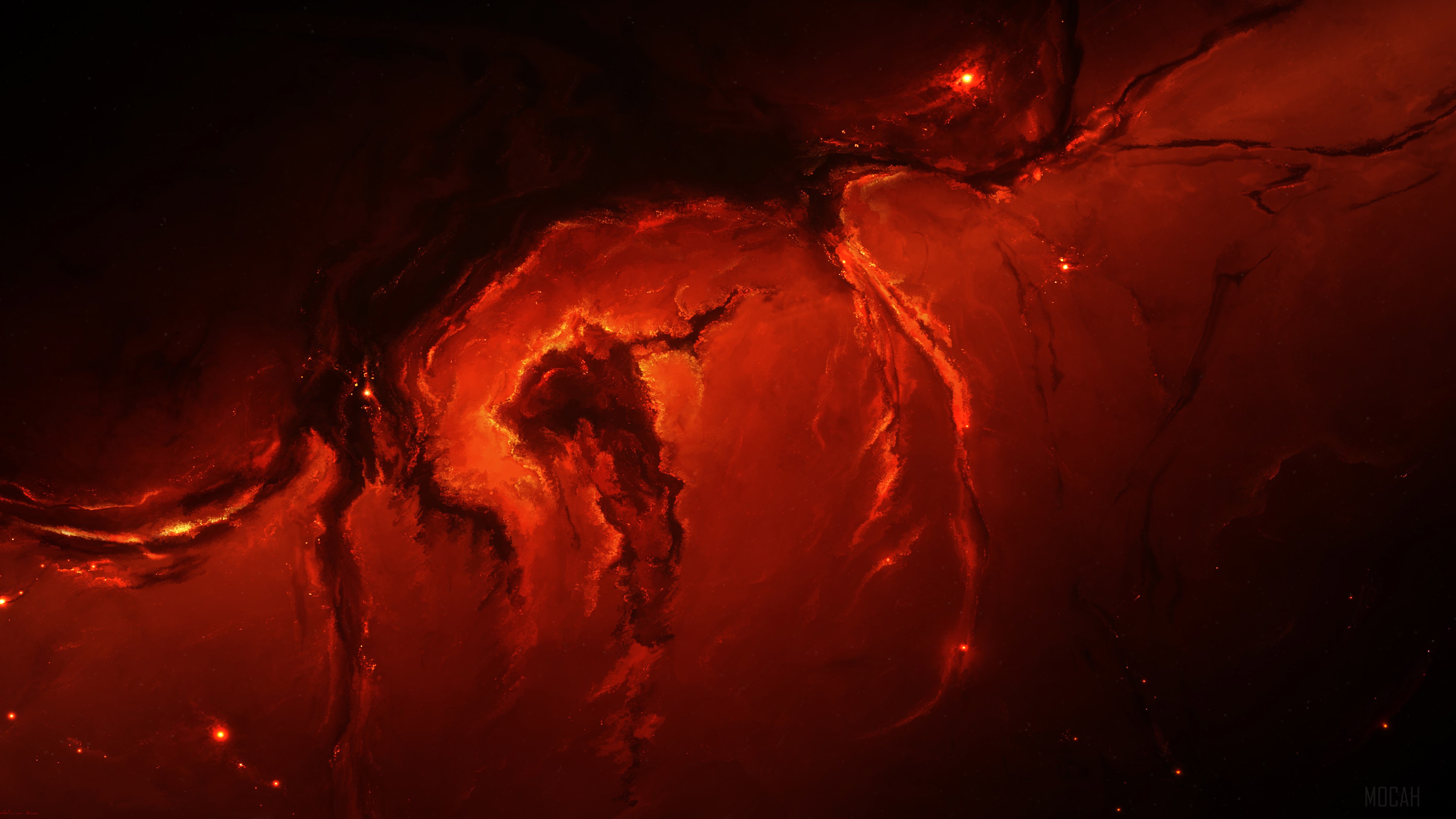 Red Nebula Digital Painting 4K HD Wallpaper
