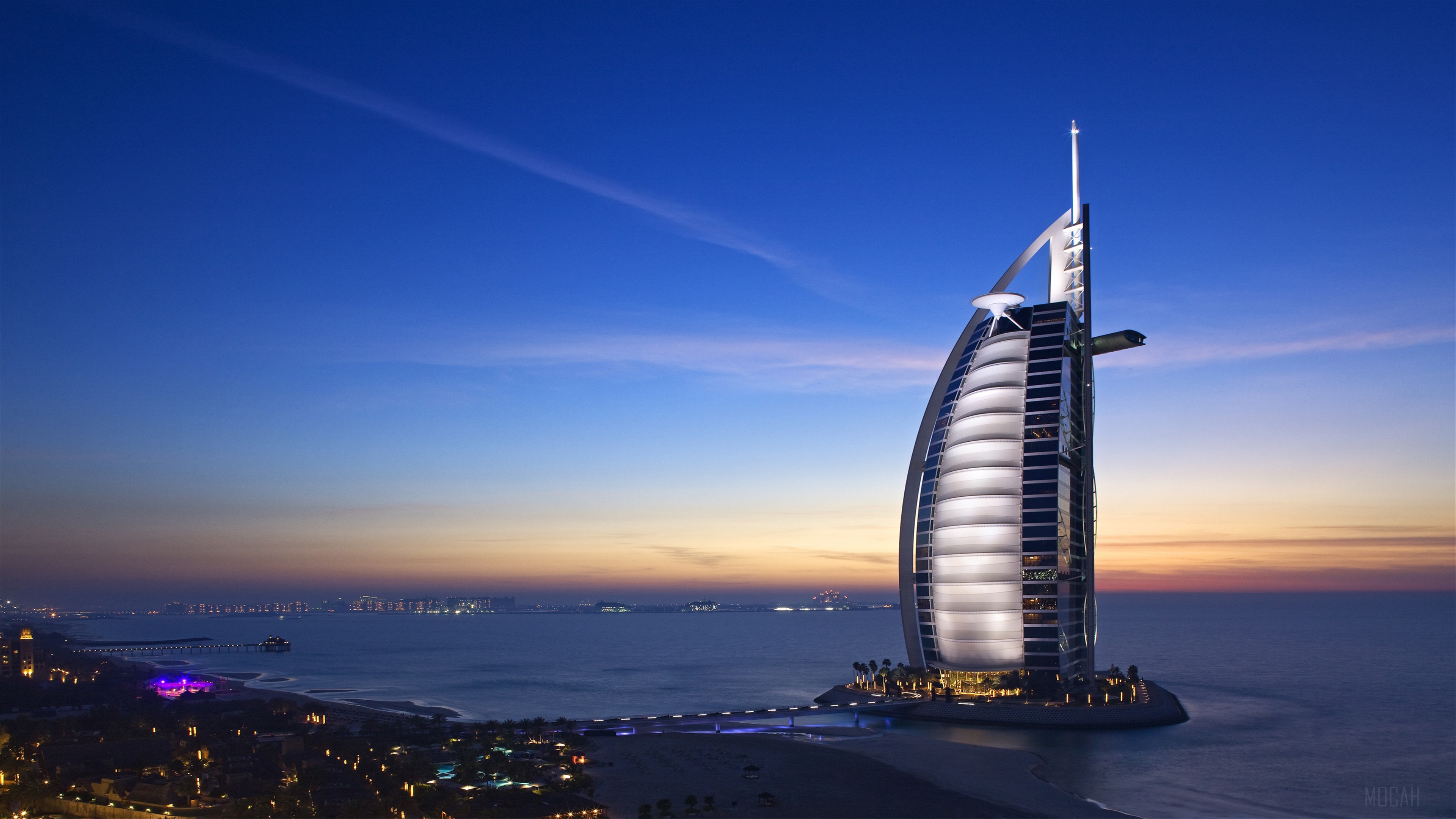Burj Al Arab hotel at dusk 4K HD Wallpaper