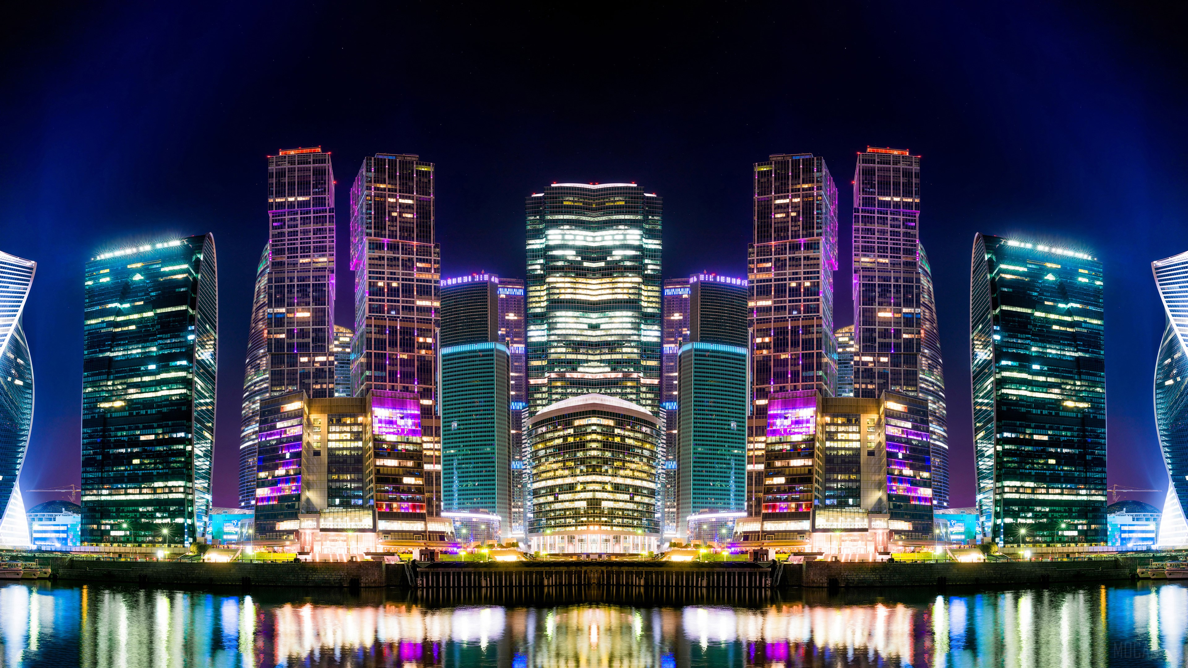Moscow City skyscrapers at night, 4K HD Wallpaper