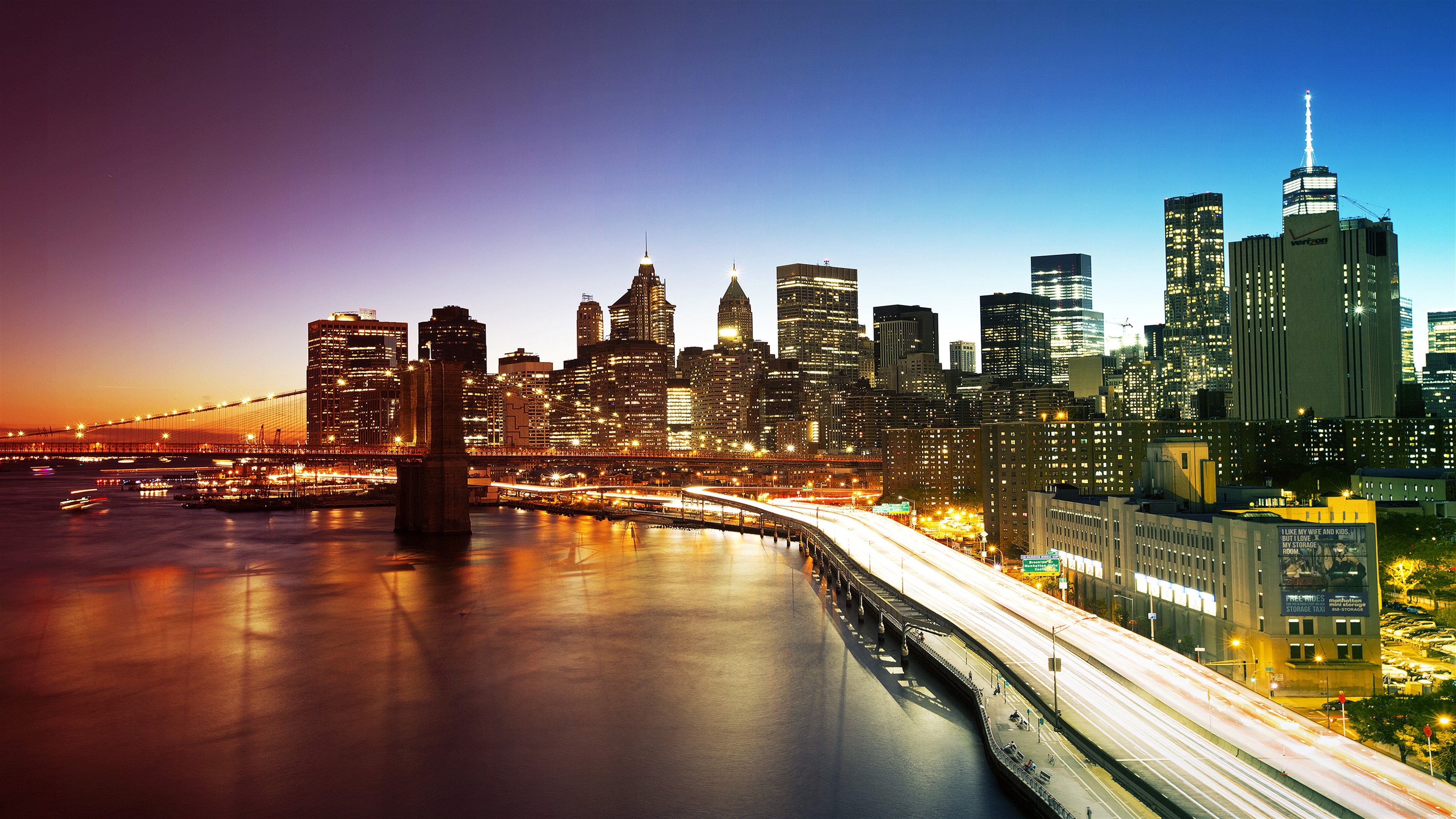 New York City Skyline with Manhattan Bridge at Dusk 4K HD Wallpaper