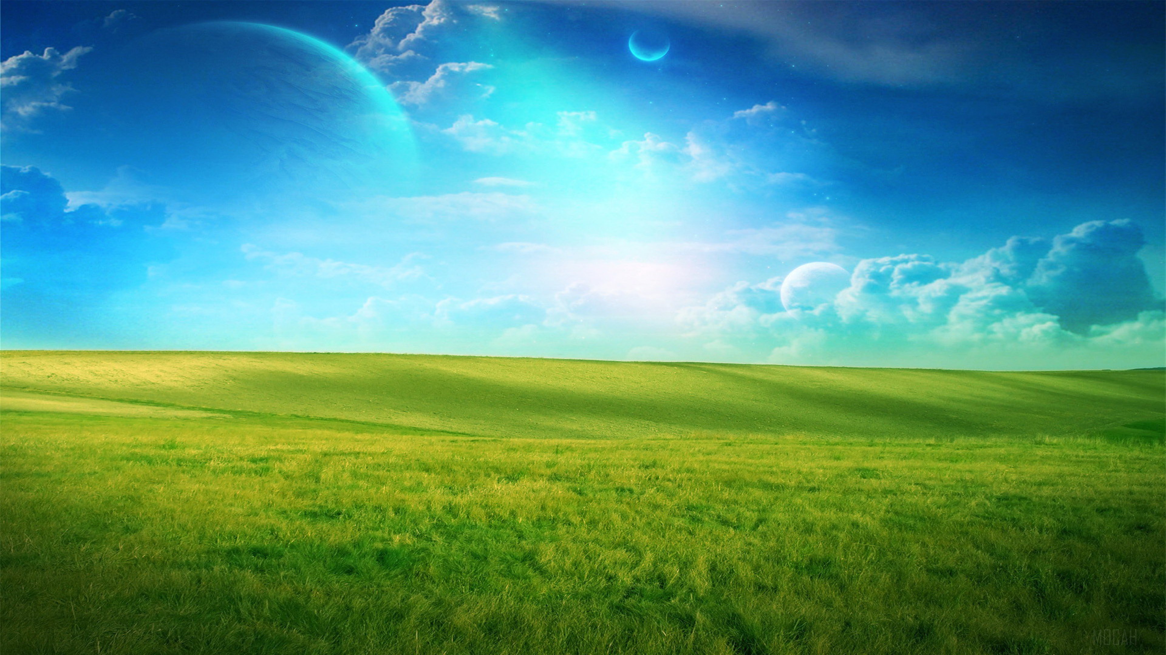 Alien landscape with planets and clouds HD Wallpaper