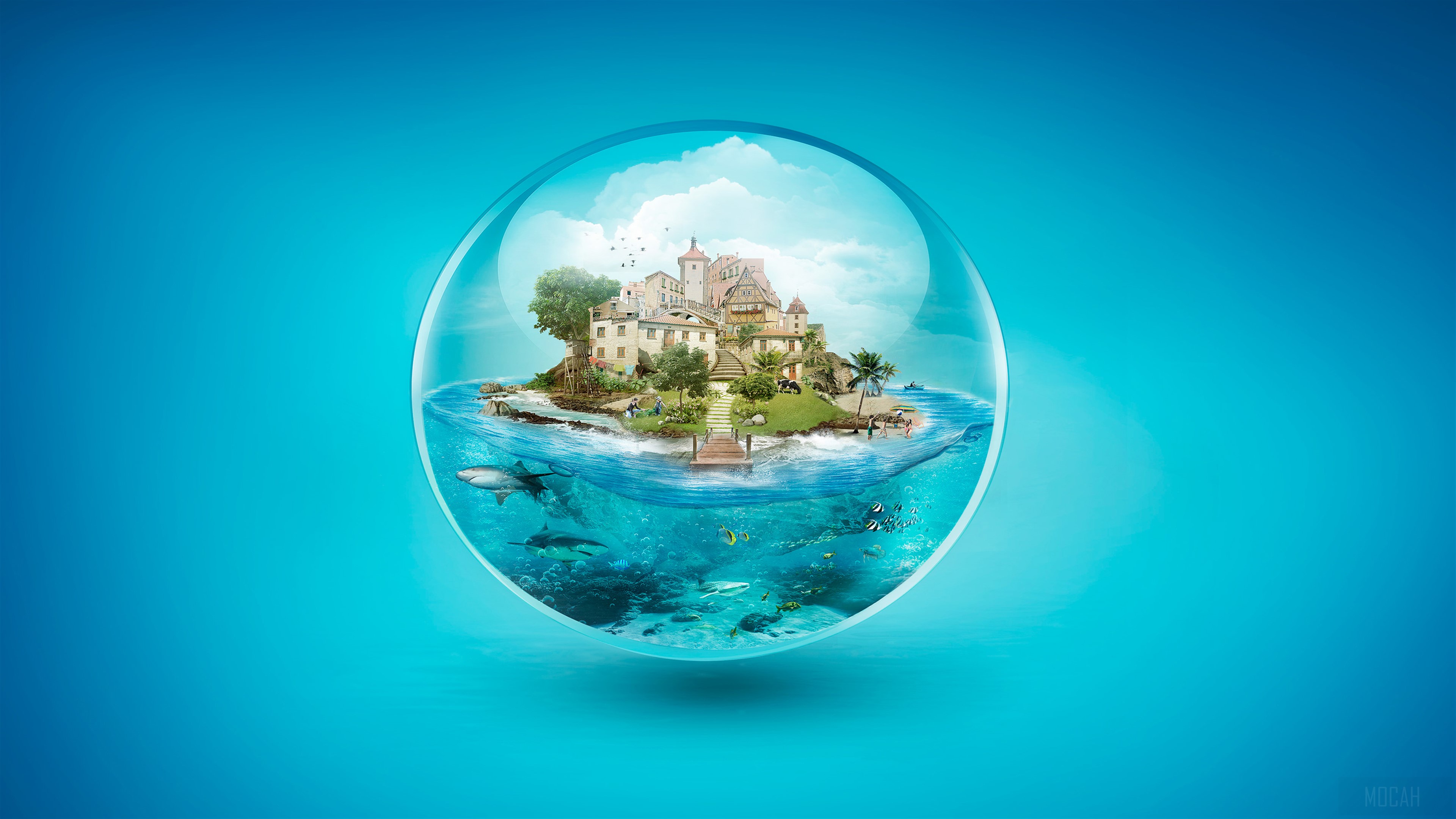 Island inside a lifestyle bubble 4K HD Wallpaper