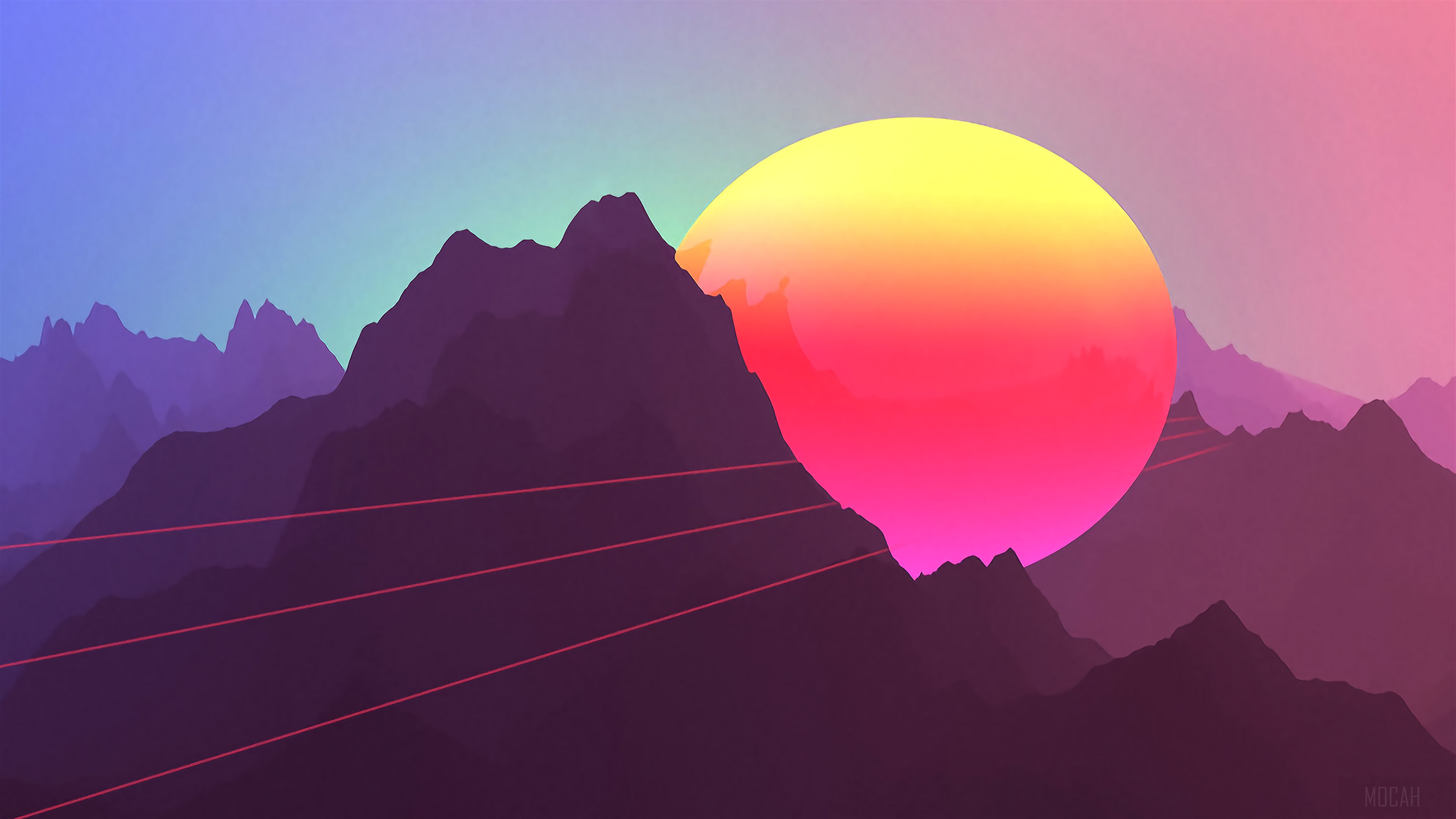 Neon Sunset Mountains HD Wallpaper