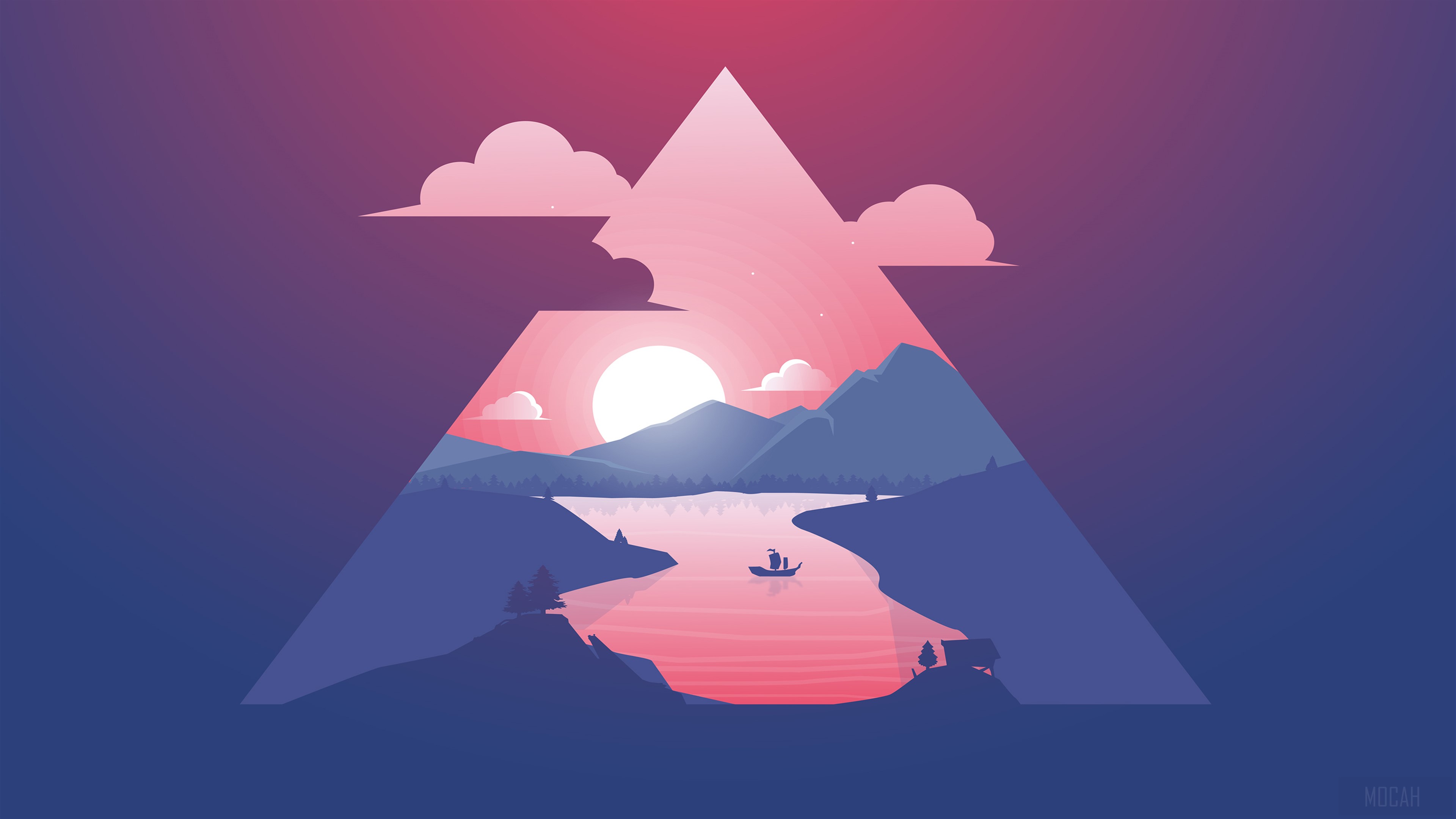 Minimalist Sunset Scenery 4K HD Wallpaper