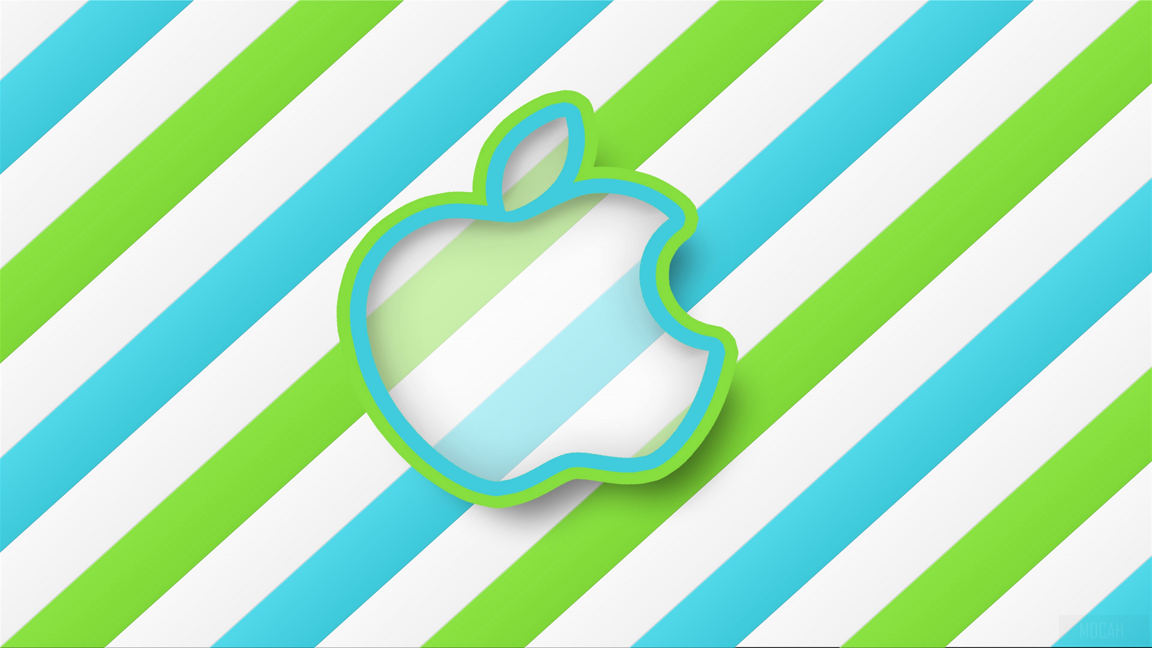 Apple Logo on Green and Blue Stripes 4K HD Wallpaper