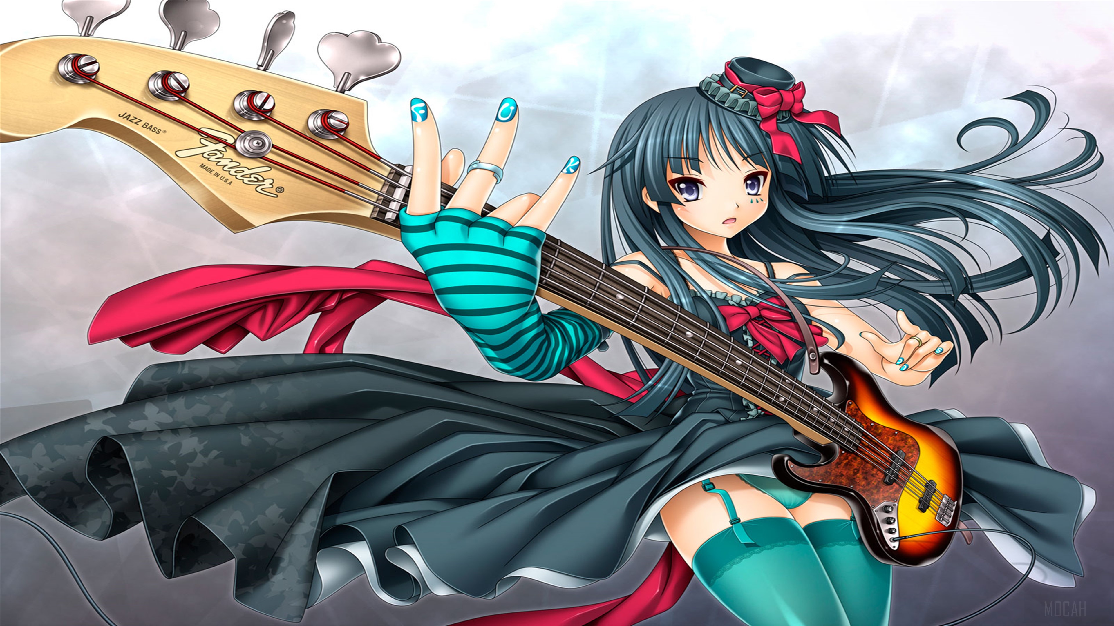 Anime Girl with Fender Jazz Bass 4K HD Wallpaper