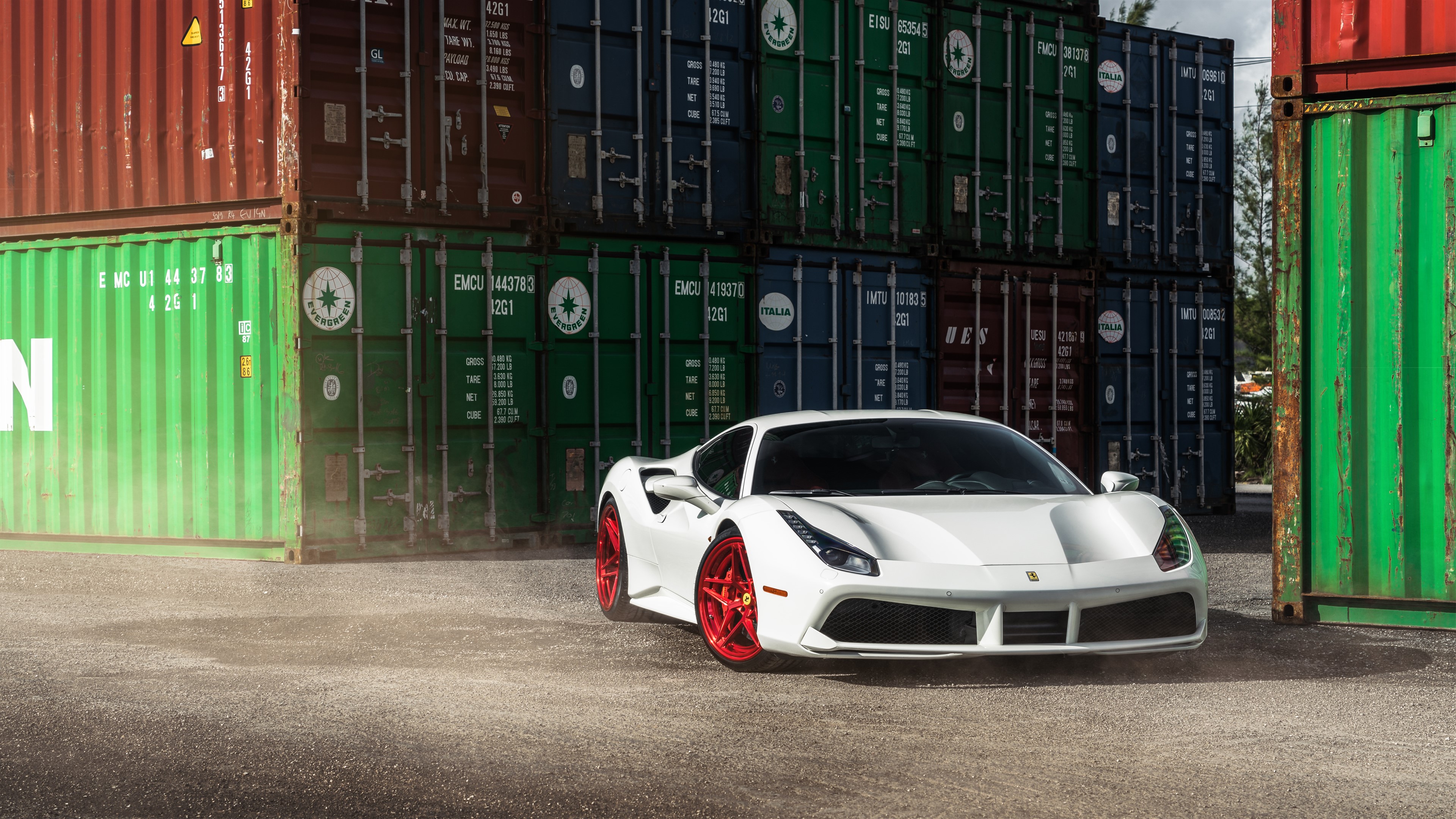 White Ferrari 488 GTB with Red Wheels 4K HD Wallpaper