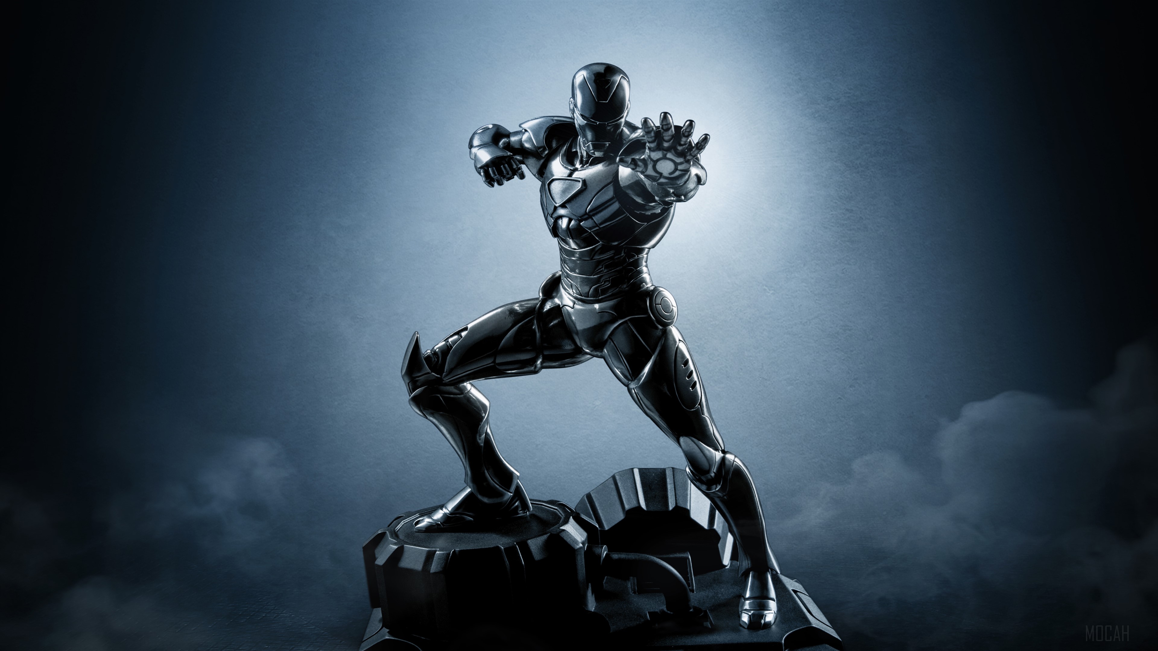 Iron Man figure on a rocky base HD Wallpaper