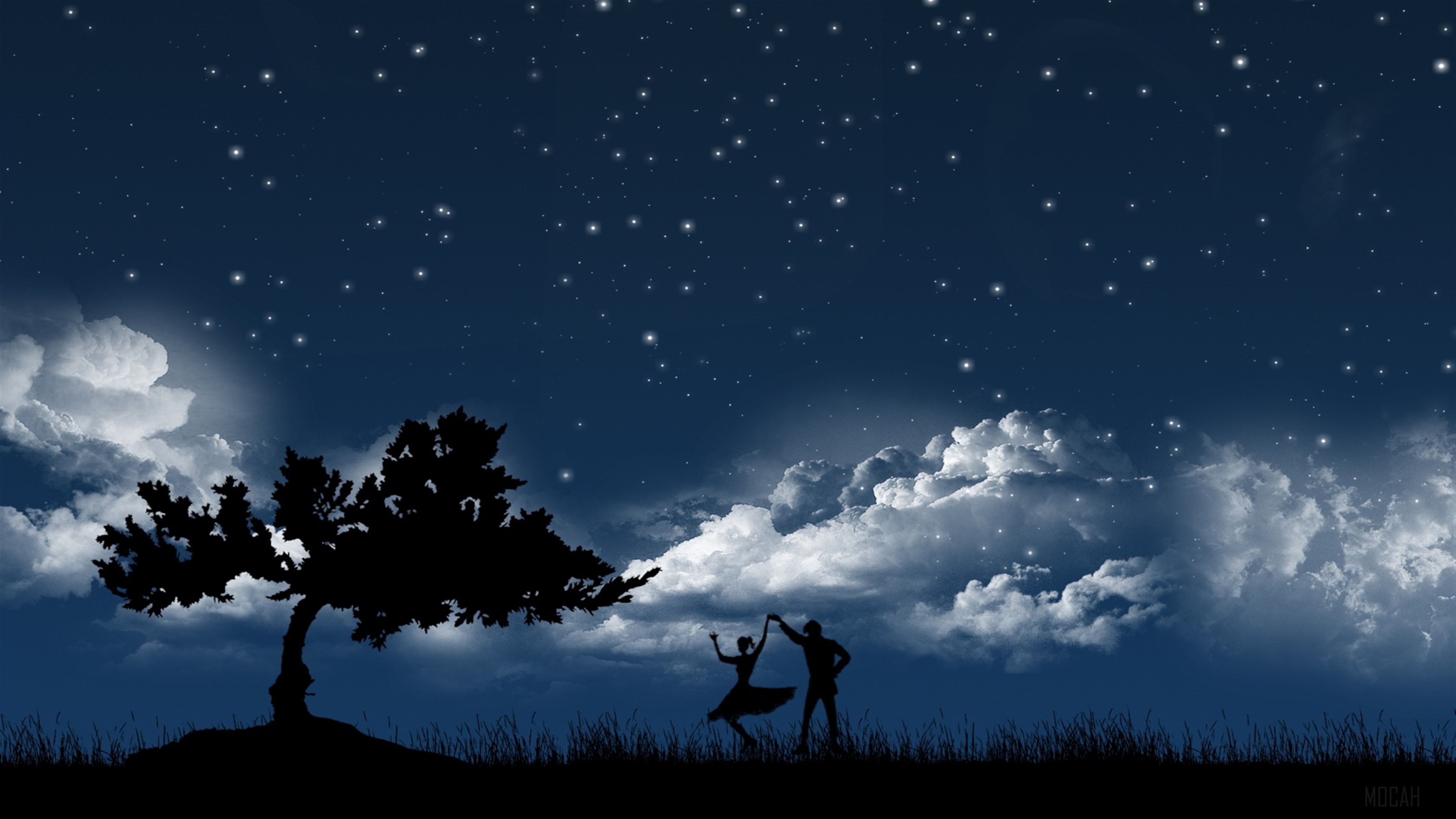 Couple Dancing Under Starry Night Sky 4K HD Wallpaper