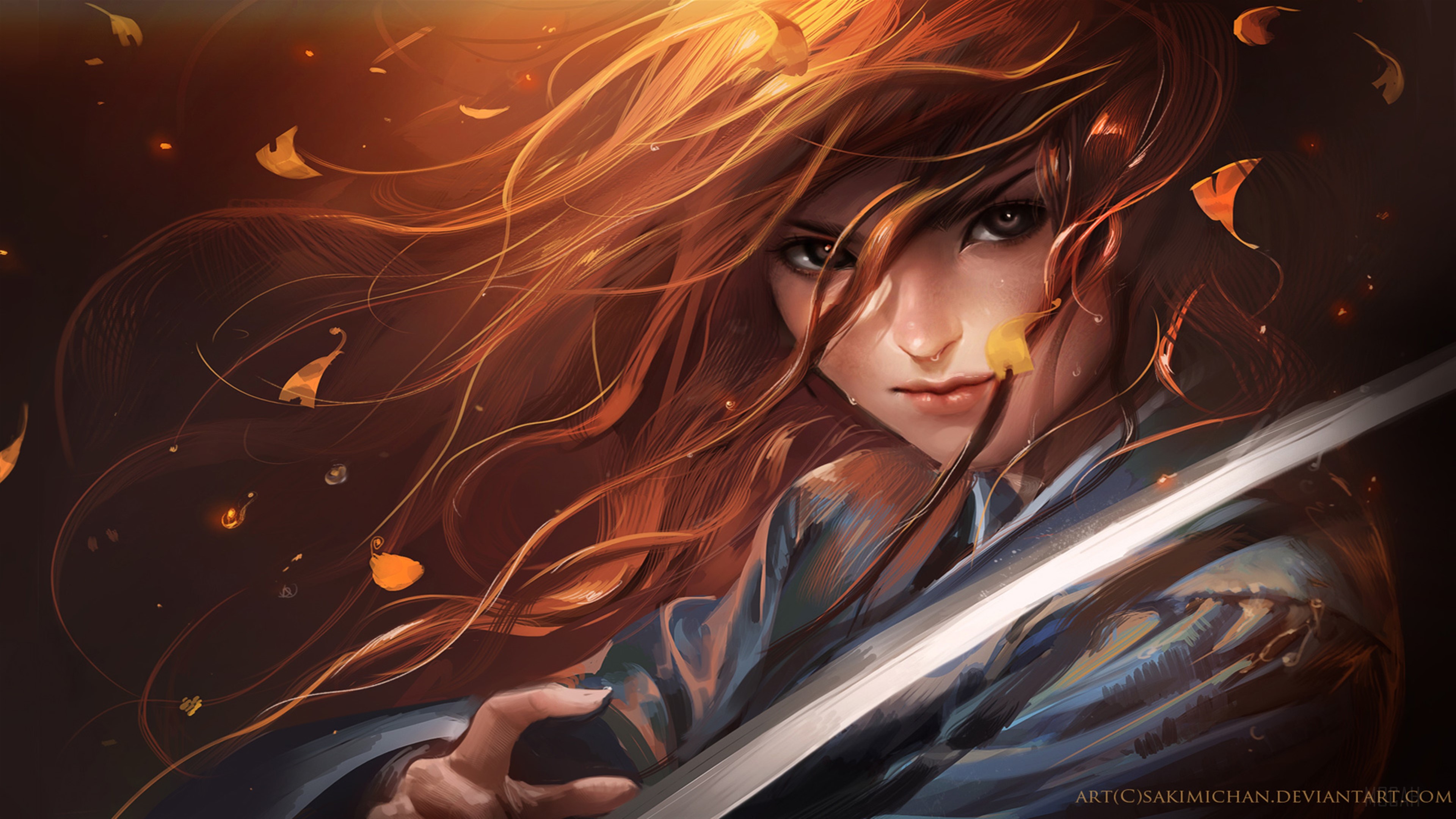 Samurai Girl with Sword 4K HD Wallpaper