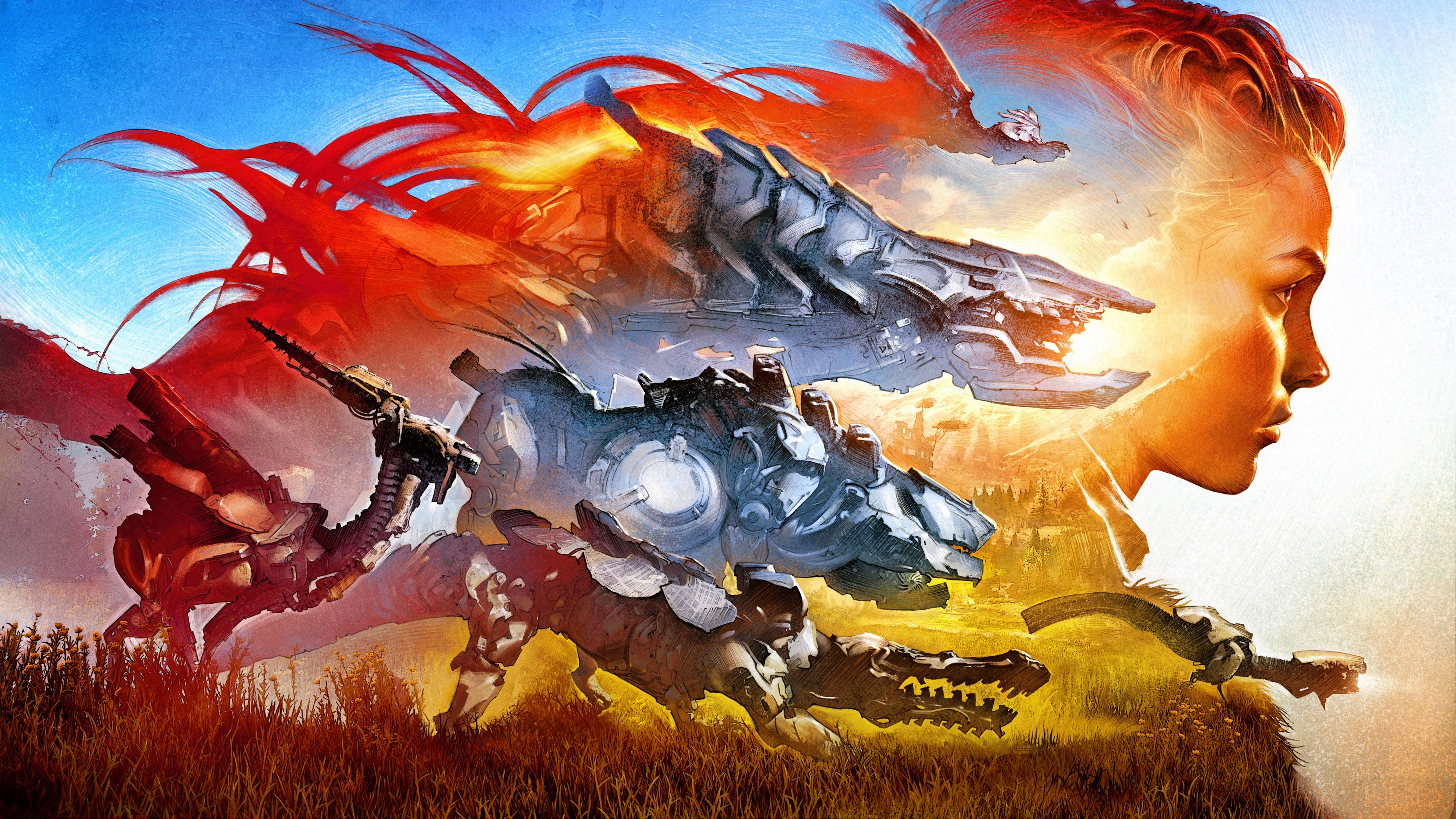 Aloy and robotic creatures from Horizon Zero Dawn 4K HD Wallpaper