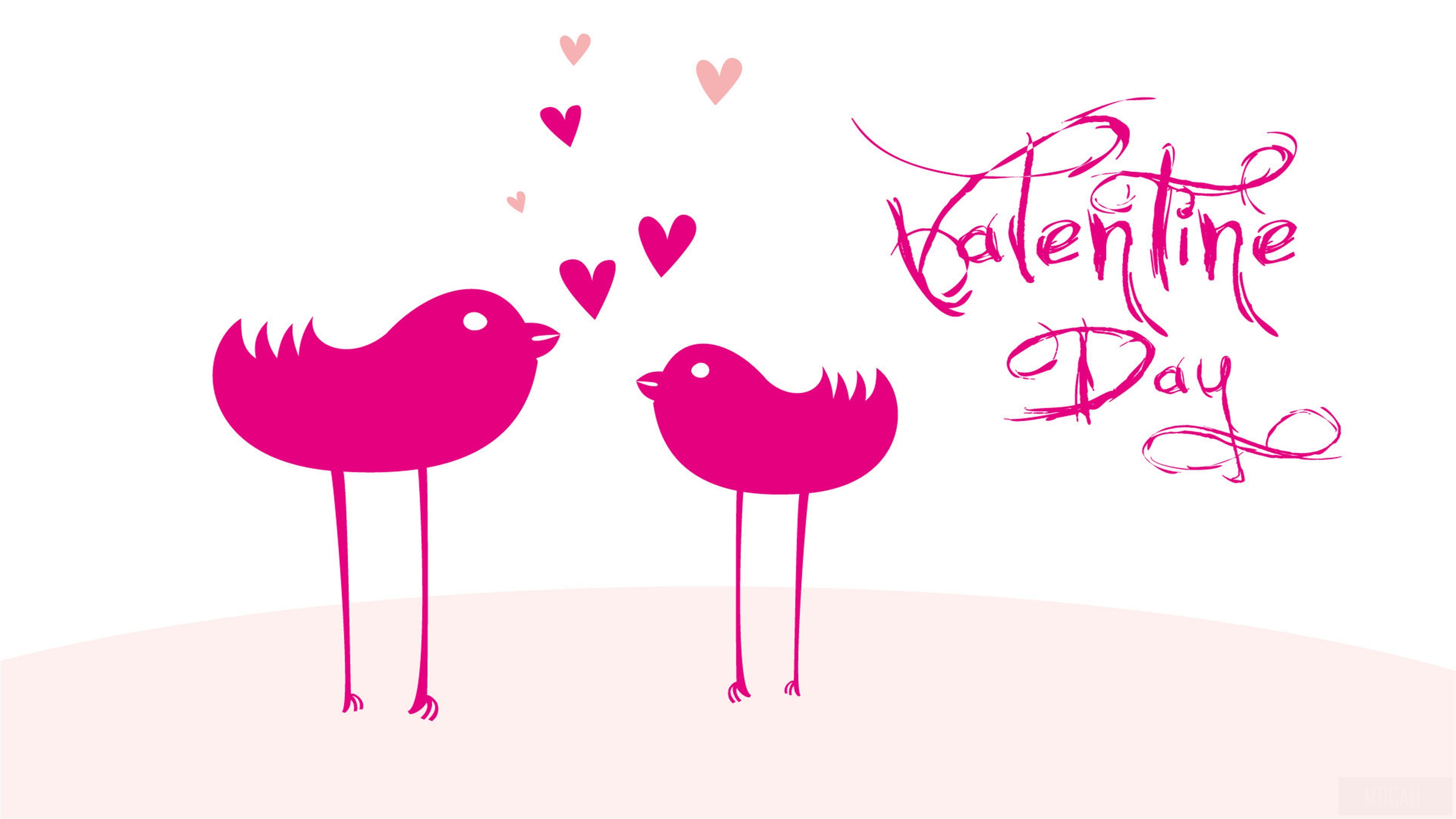Valentine Day with pink birds and hearts HD Wallpaper