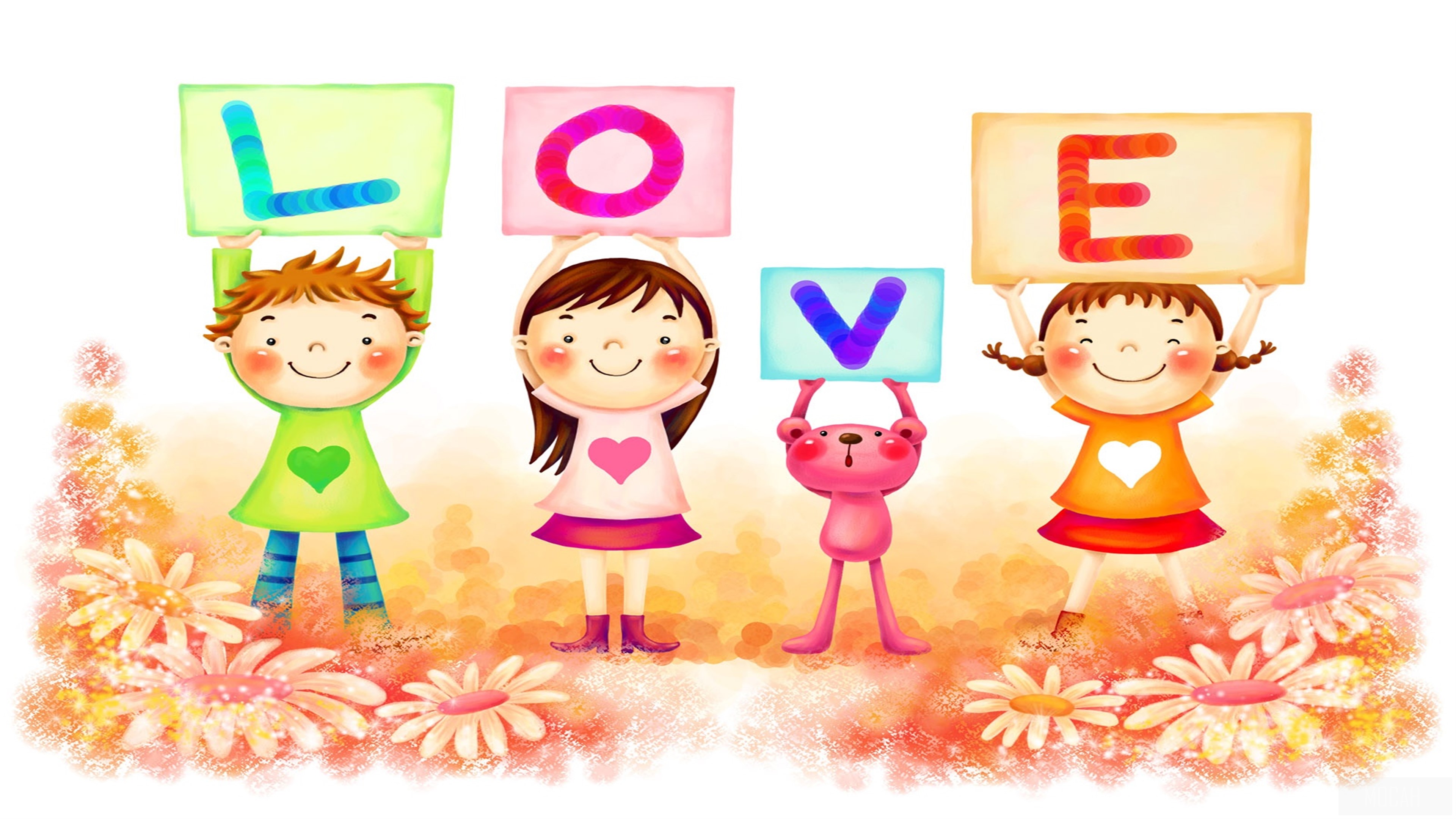 Children holding letters spelling LOVE 4K HD Wallpaper