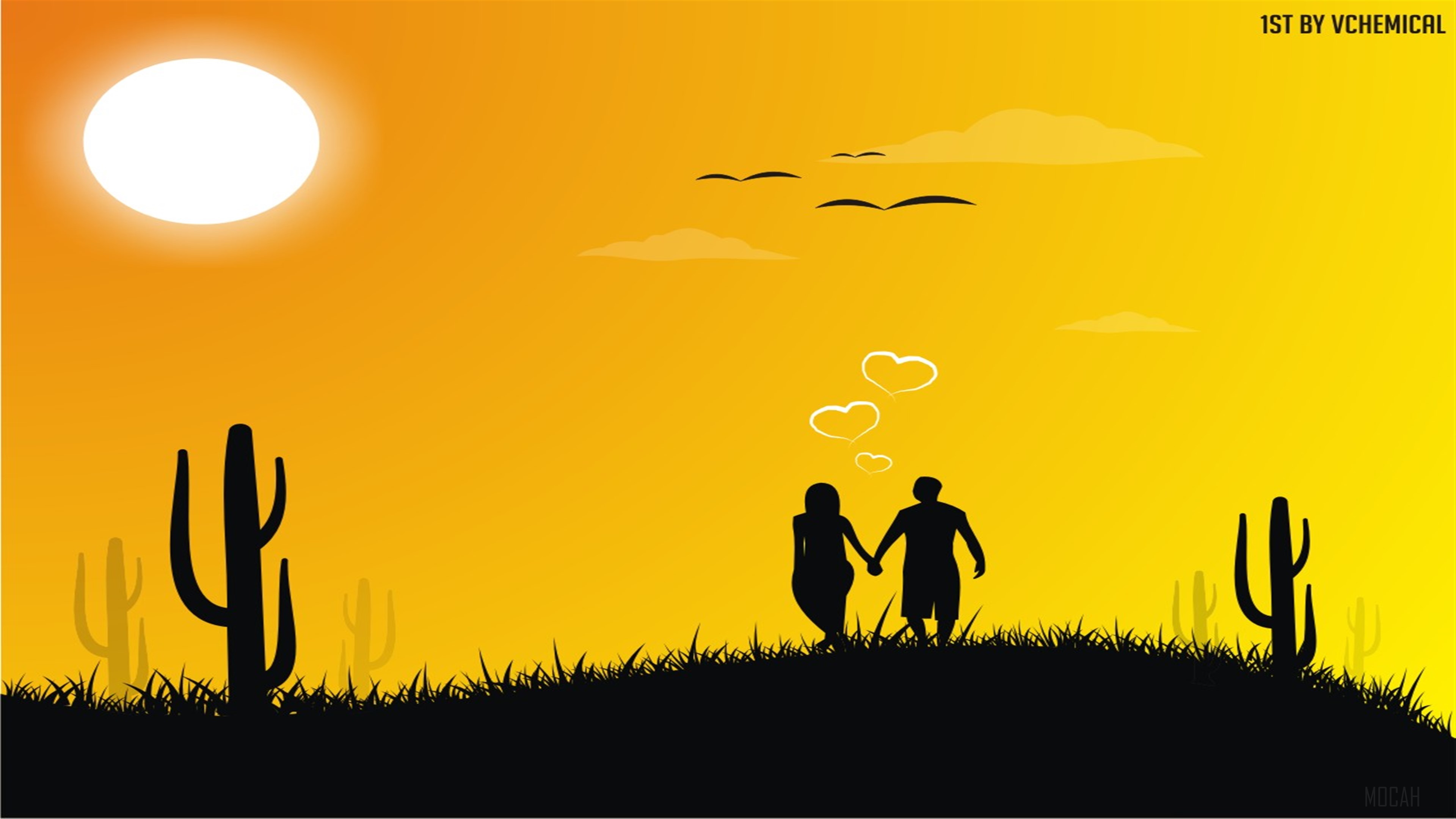Couple in Desert at Sunset 4K HD Wallpaper