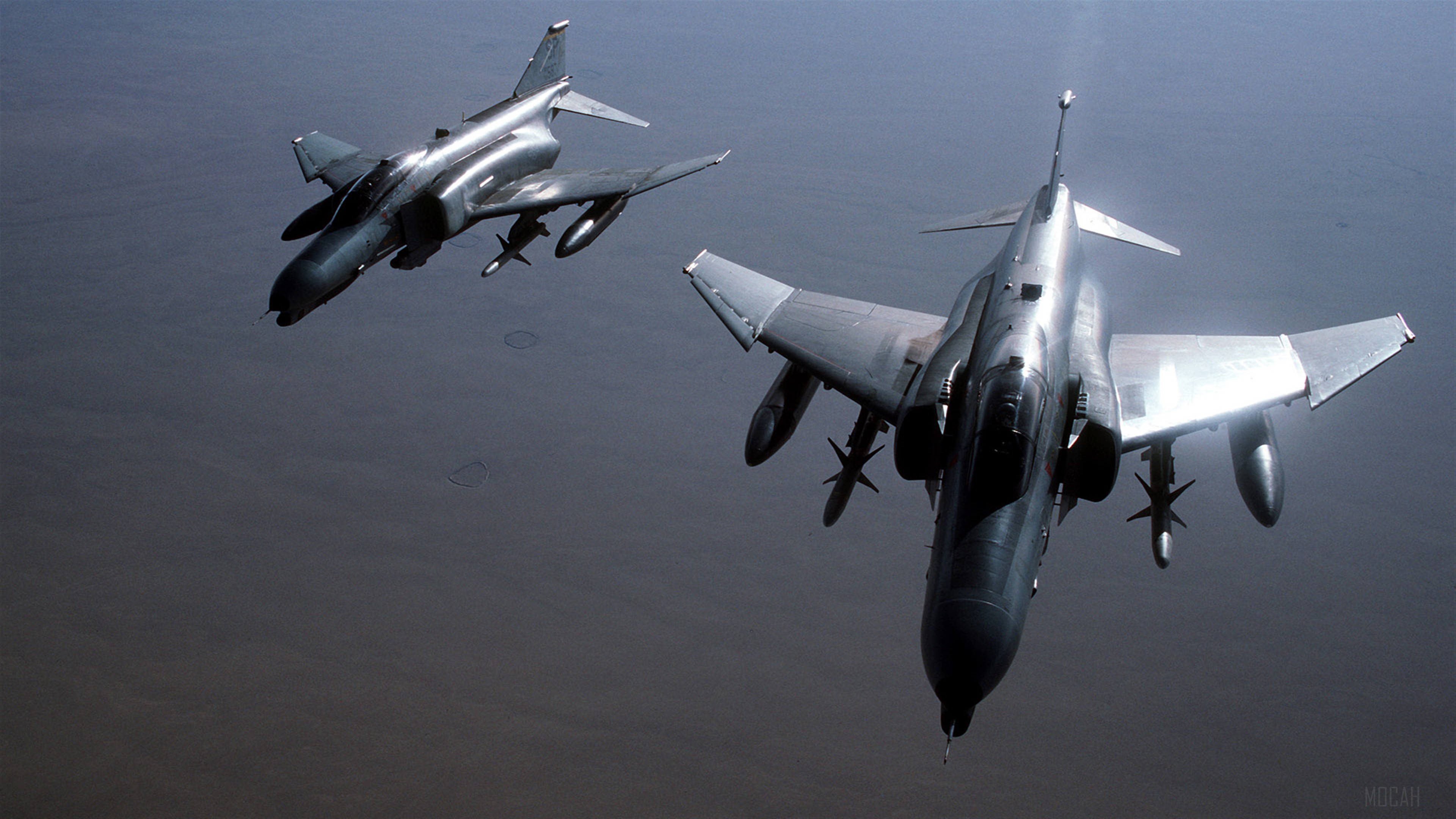 Two F-4 Phantom II "Wild Weasel" aircraft in flight HD Wallpaper
