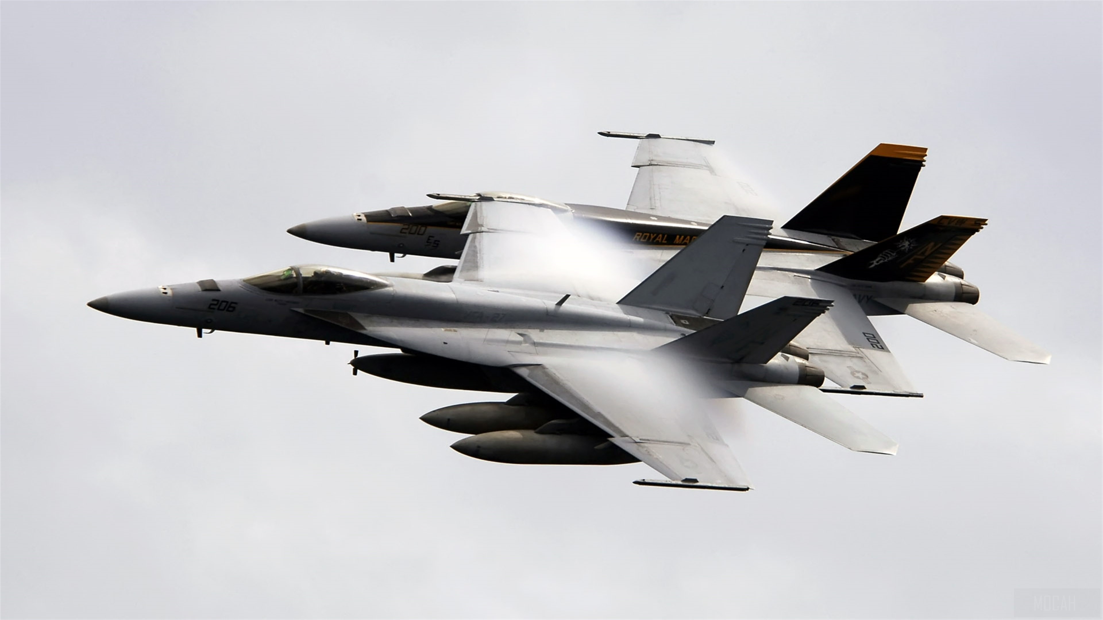 Two FA-18E Super Hornets in flight HD Wallpaper