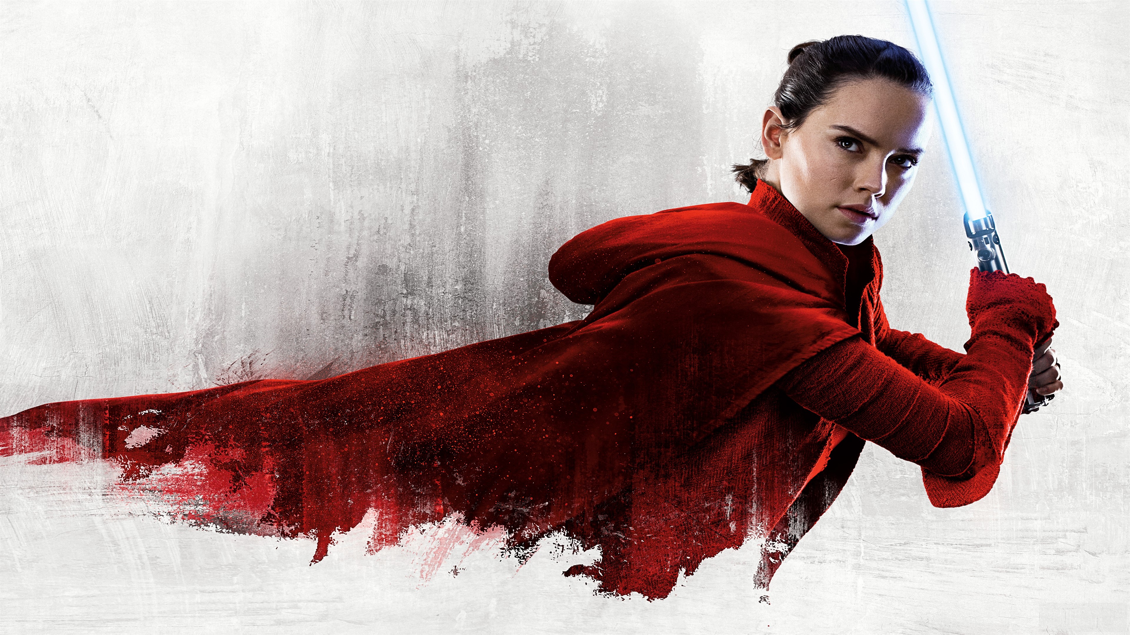 Rey from Star Wars with a lightsaber HD Wallpaper