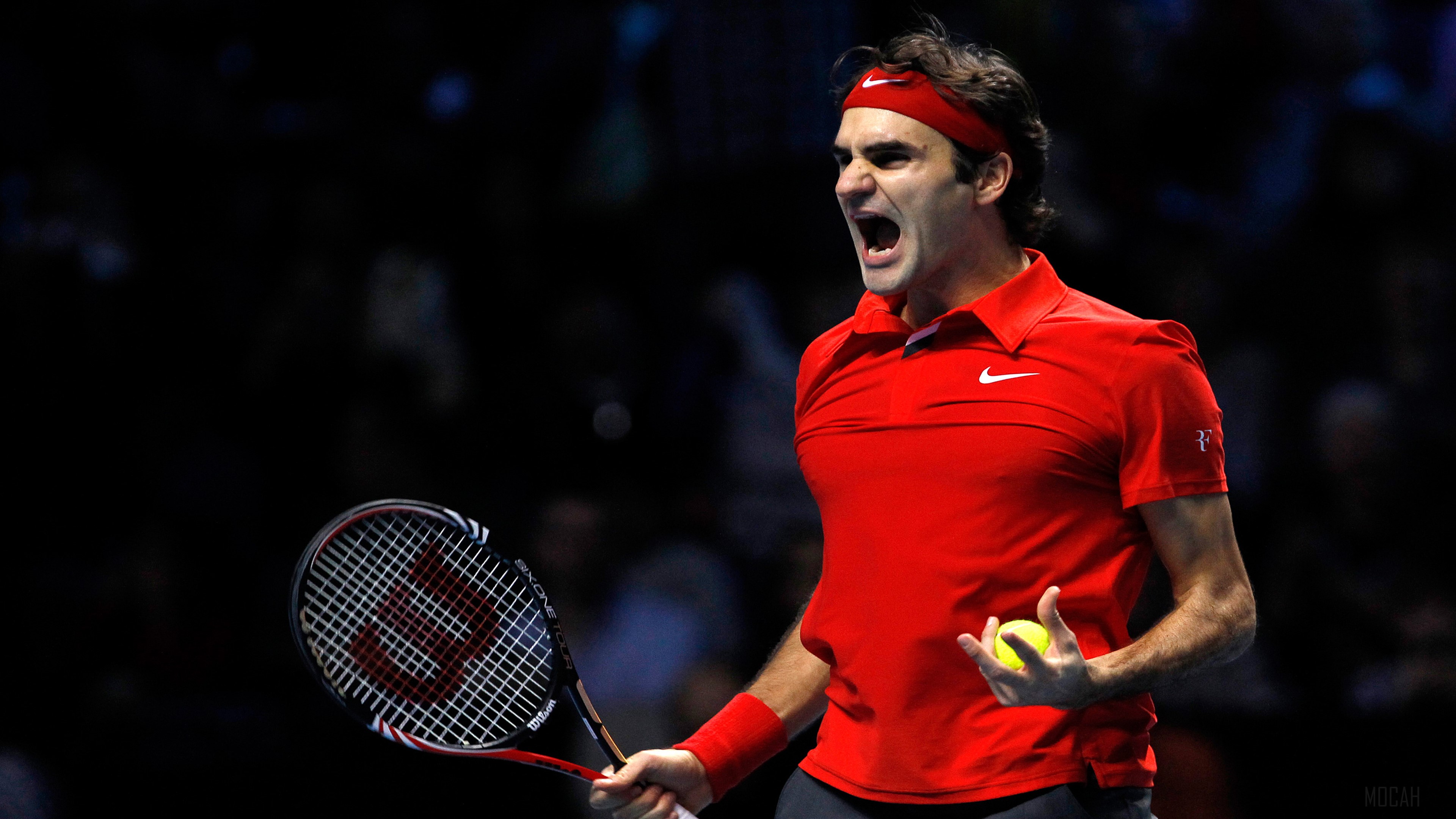 Roger Federer playing tennis in red HD Wallpaper